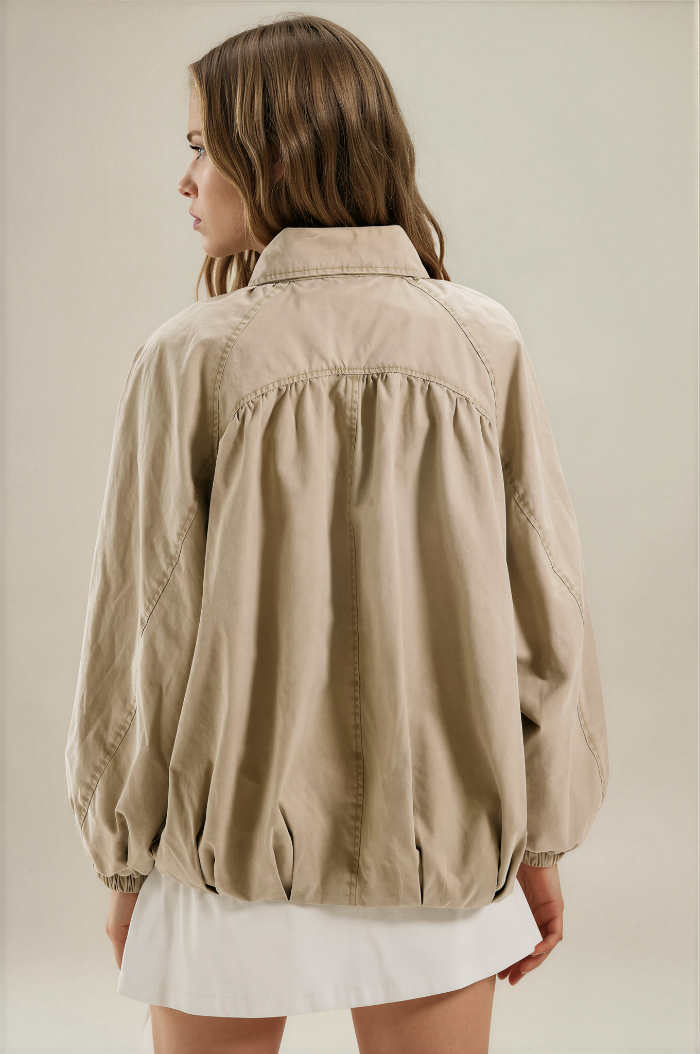 Free People Chelsea Funnel-Neck Jacket Oatmeal