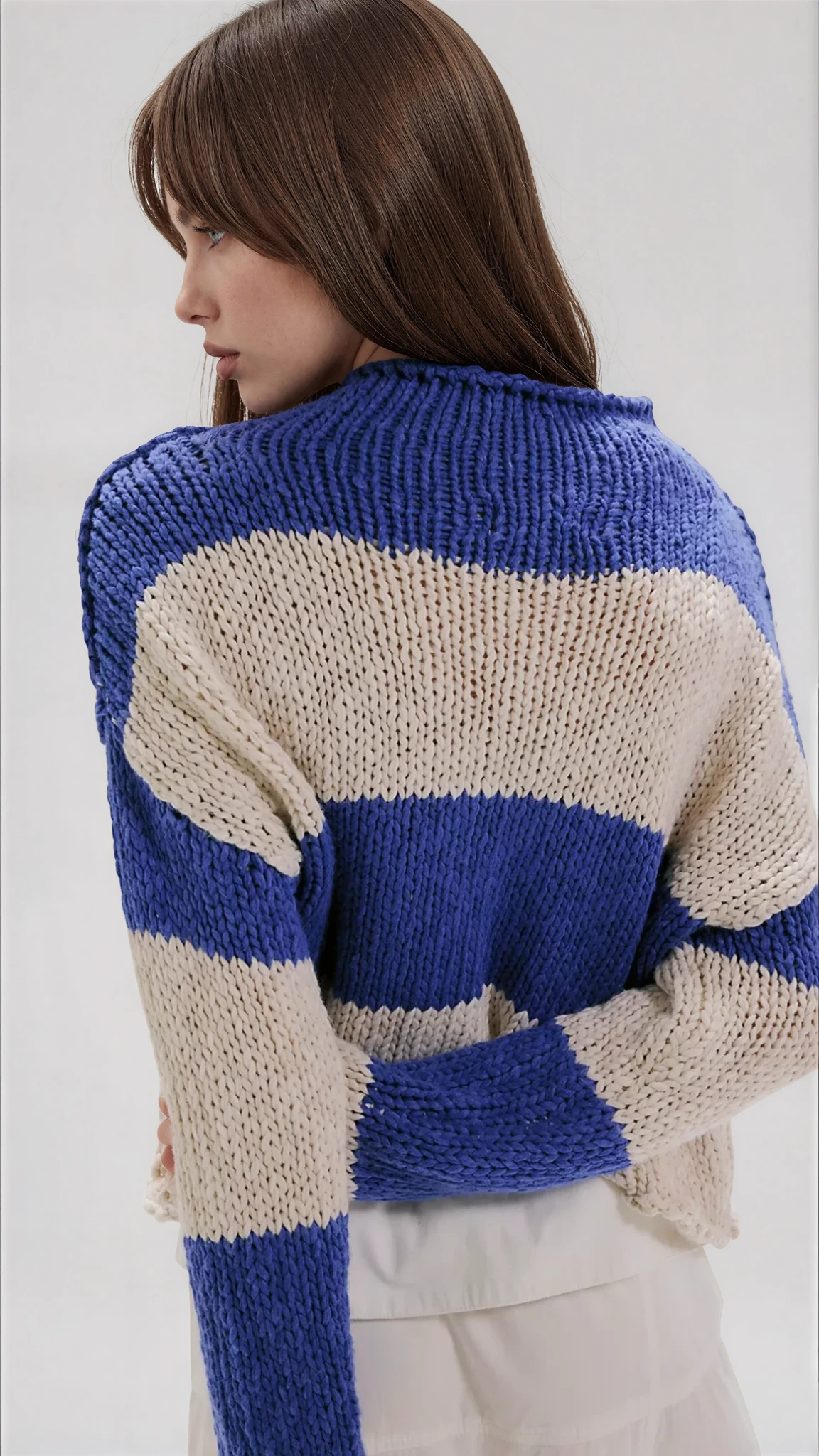 Free People Opal Rollneck Knit Stripe Sweater Cobalt Combo