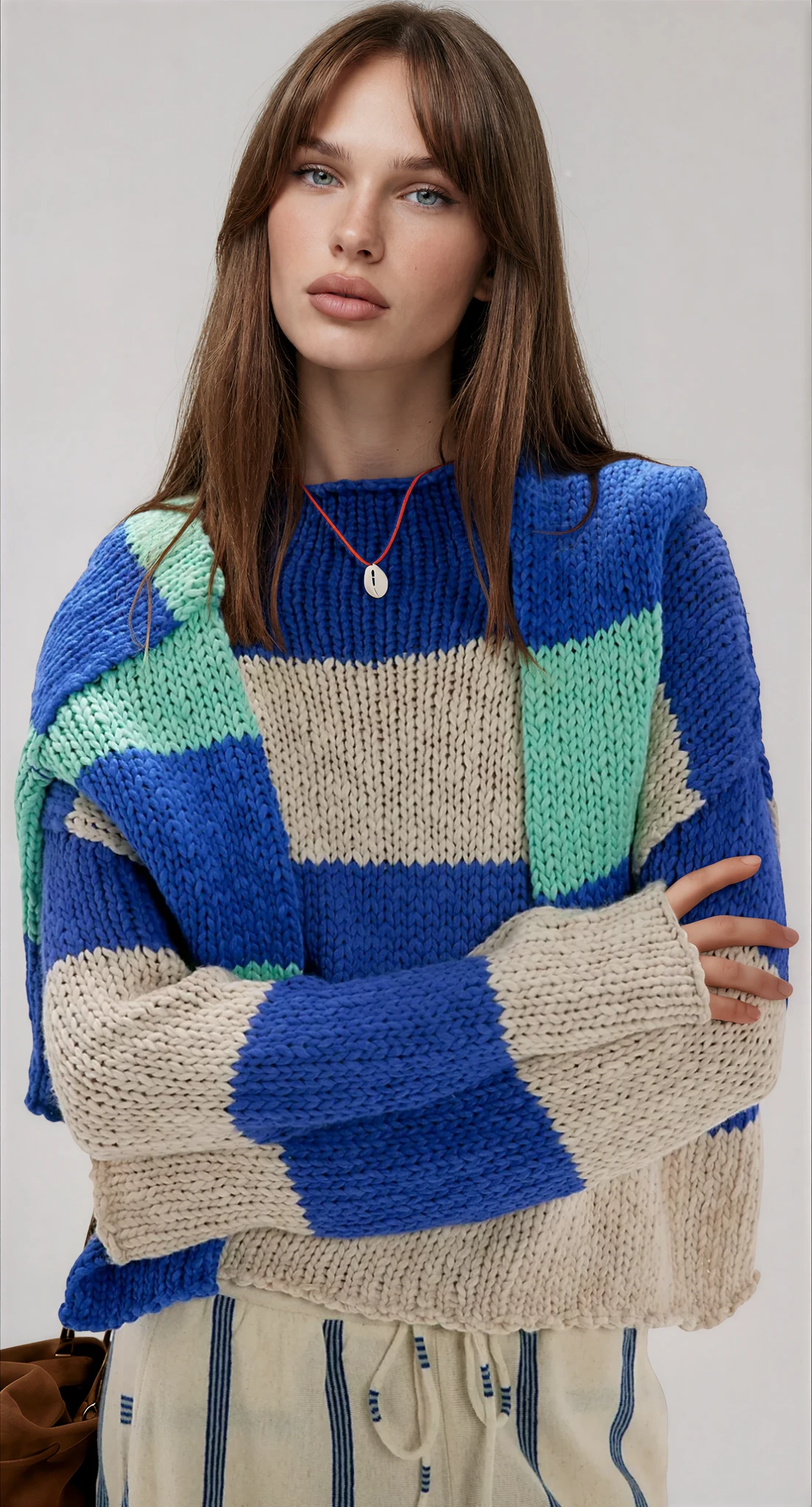 Free People Opal Rollneck Knit Stripe Sweater Cobalt Combo