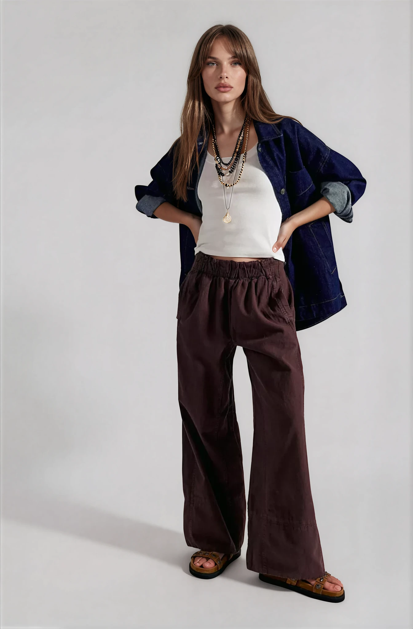 Free People Day's End Linen Pull-On Pants Double Espresso