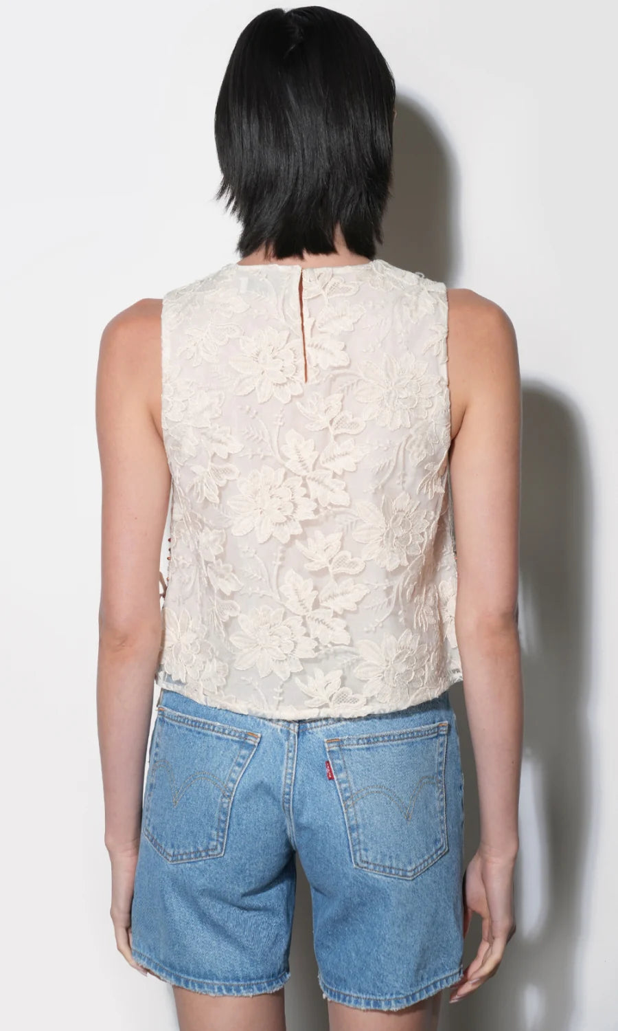 Greylin Alba Side Embroidered Side tie Natural Sleeveless Top