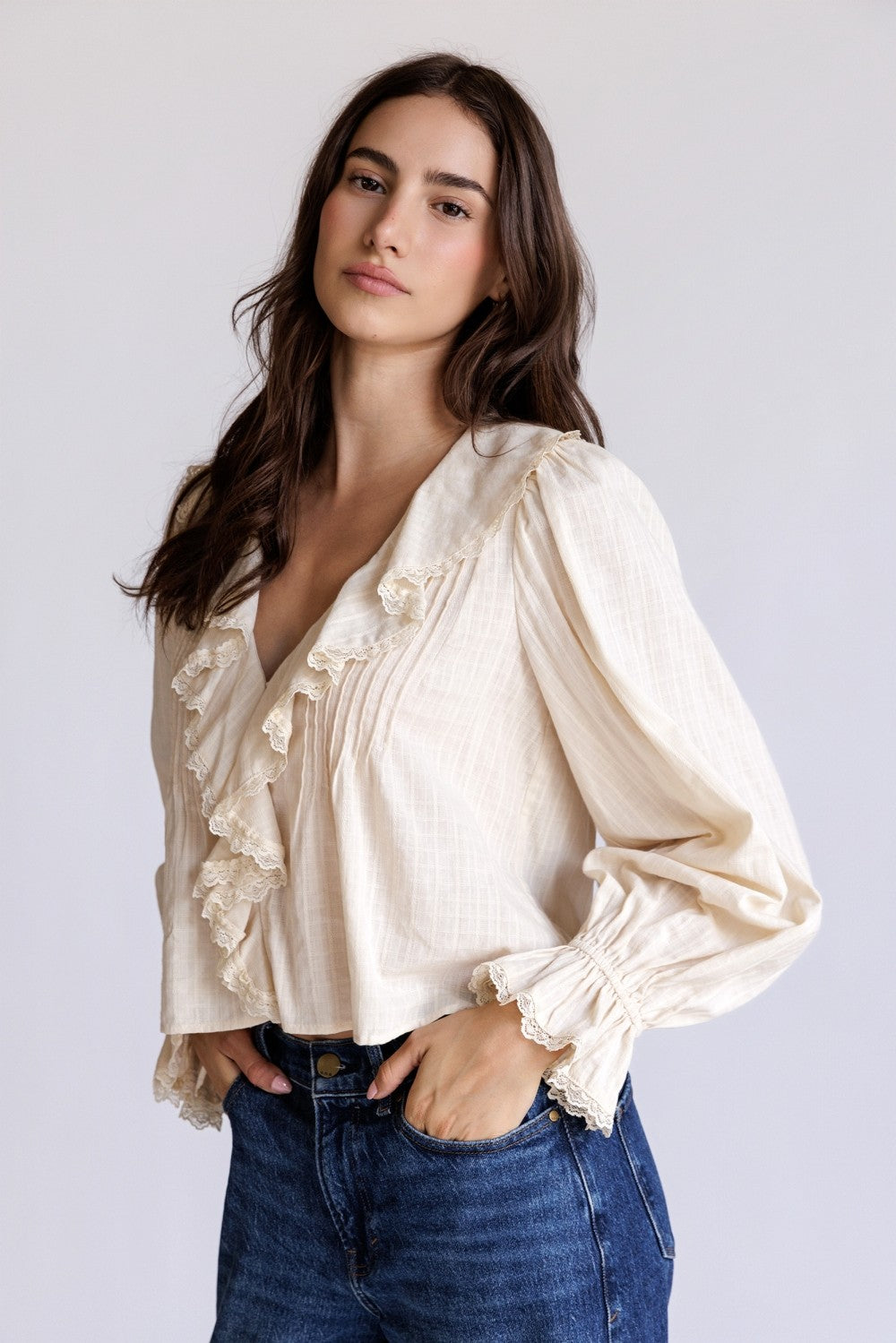 Adhara Cream Ruffle V-Neck Blouse