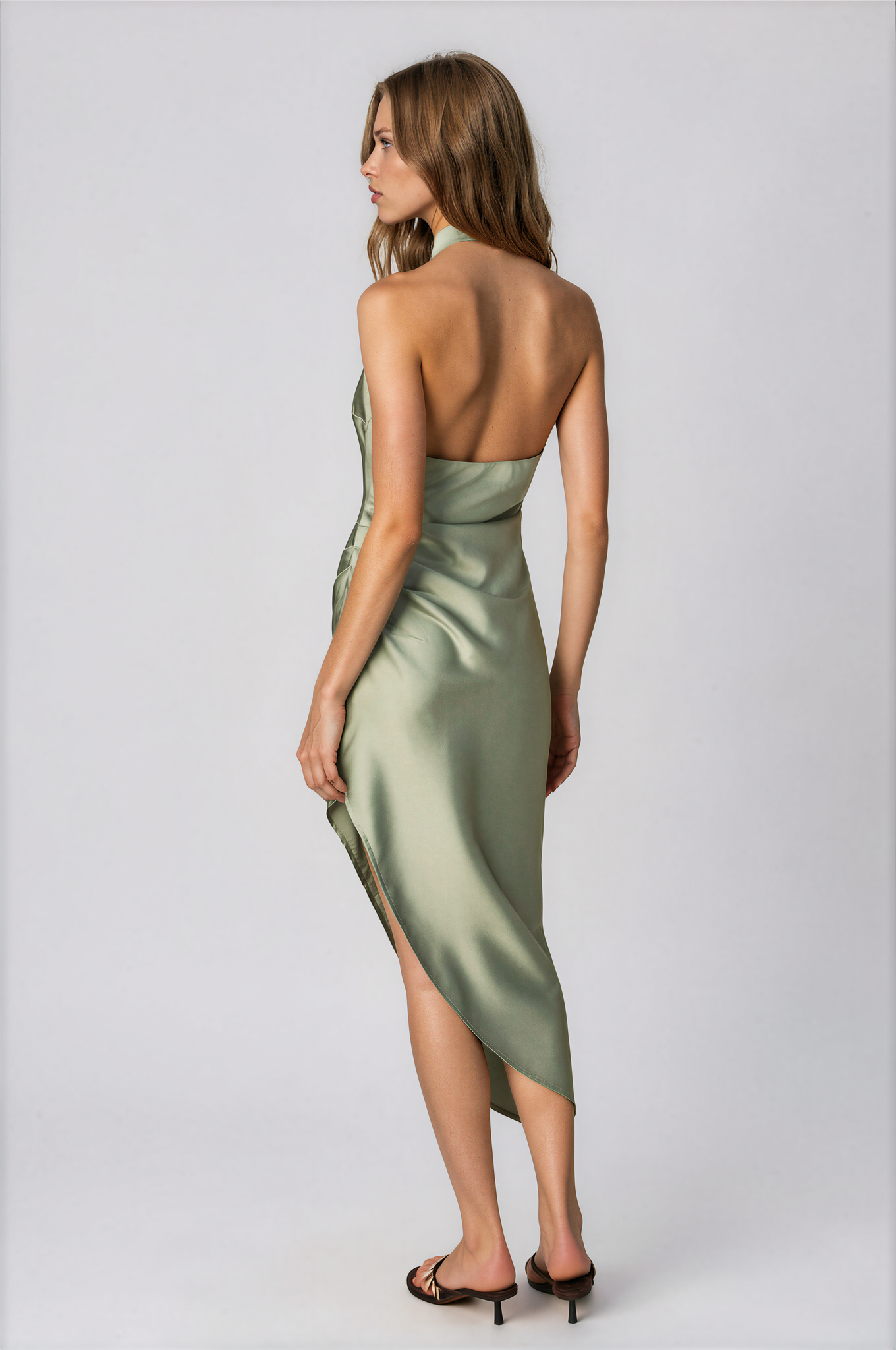 Eliza Sage Halter Asymmetrical Dress