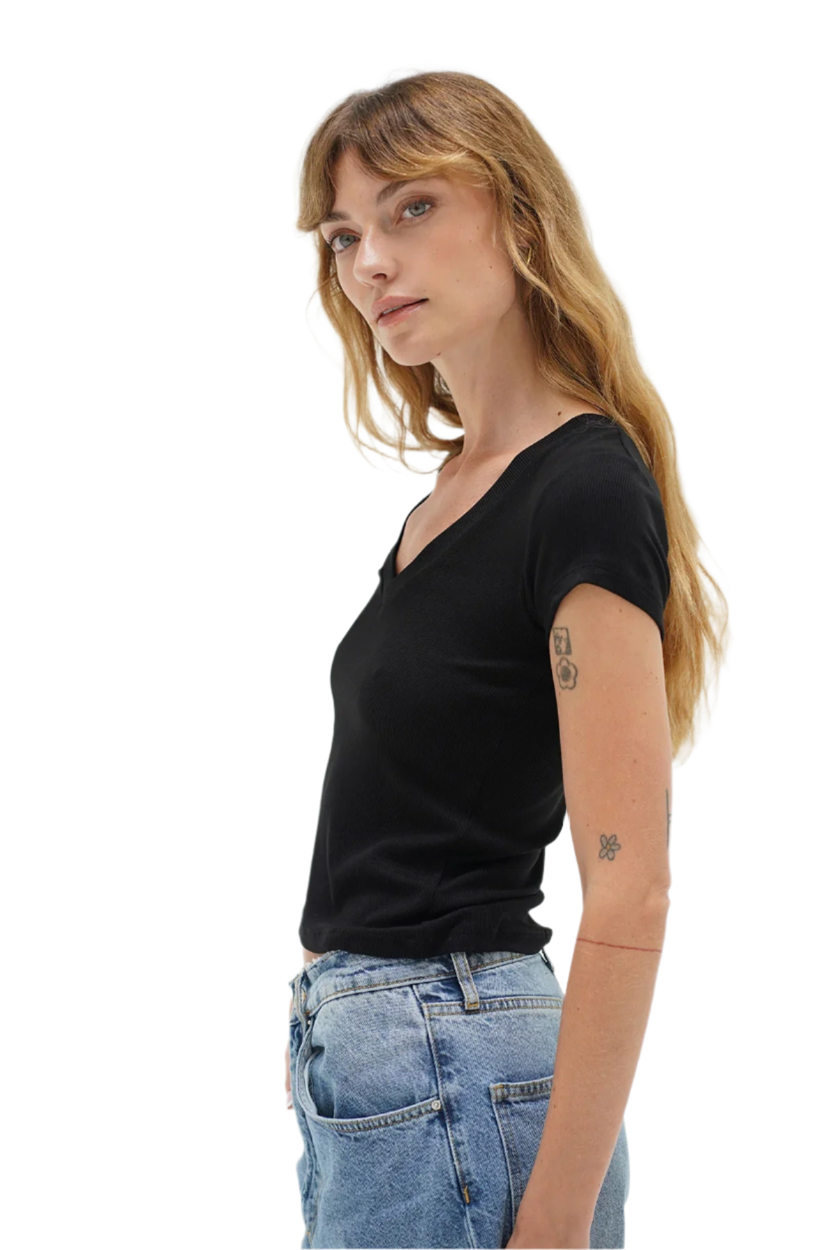 LNA | Fitted Ribbed V Neck | Black