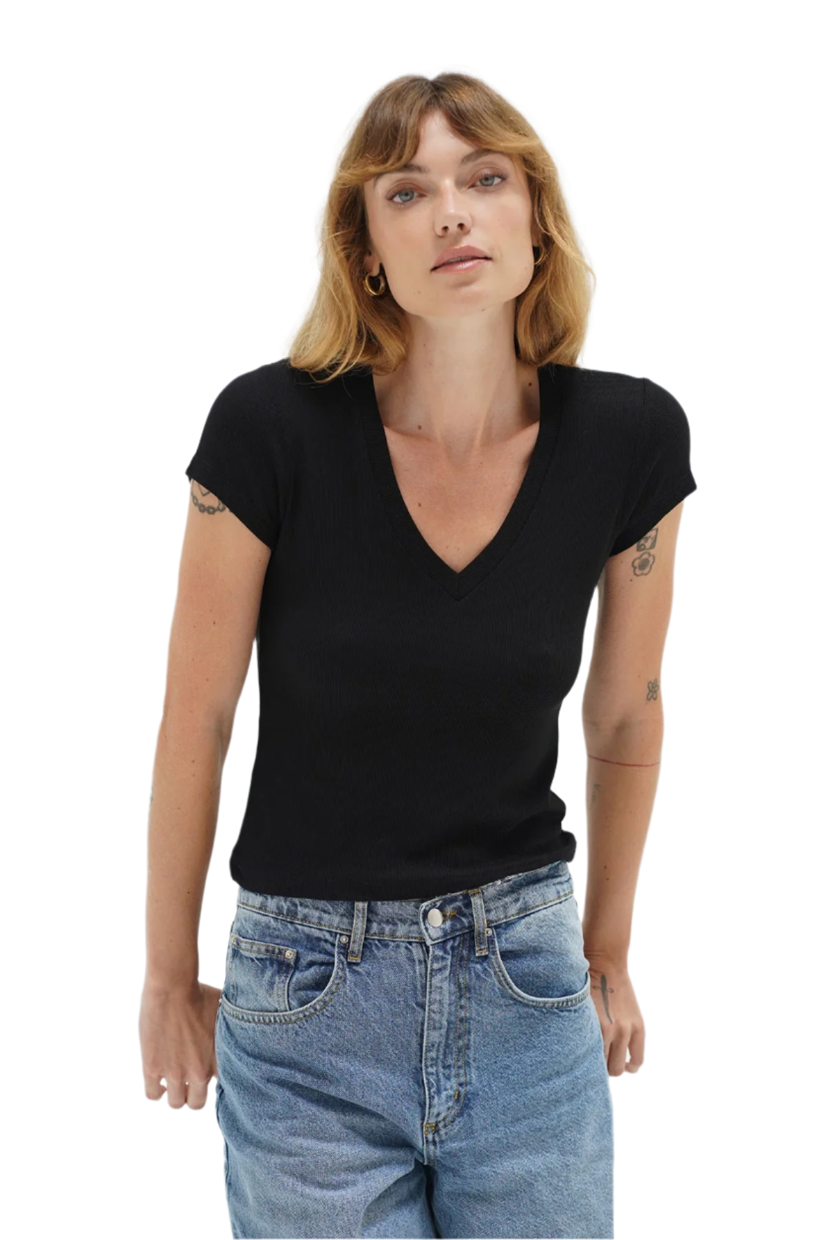 LNA | Fitted Ribbed V Neck | Black