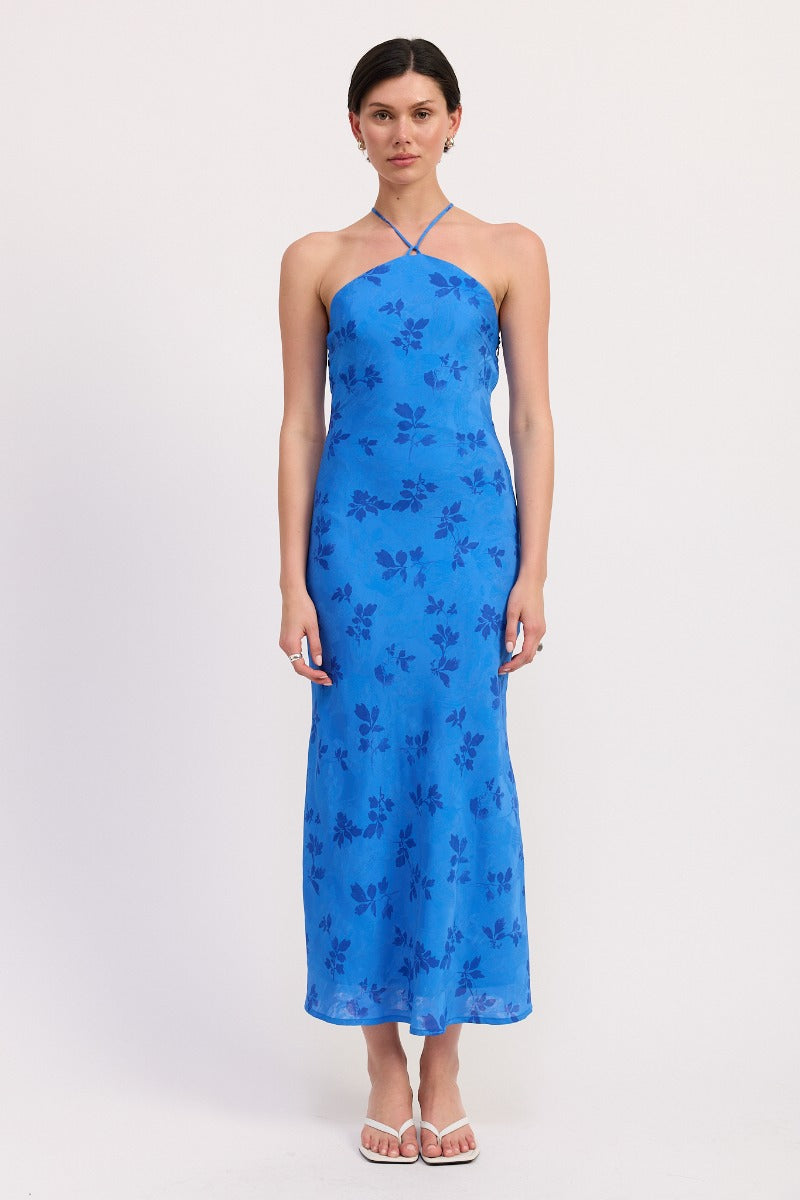 Solana Floral Halter Maxi Dress Blue