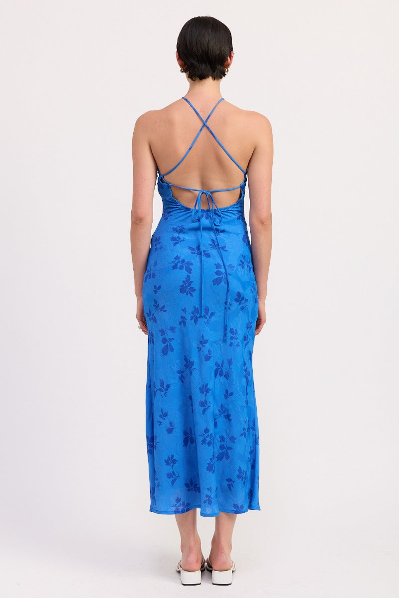Solana Floral Halter Maxi Dress Blue