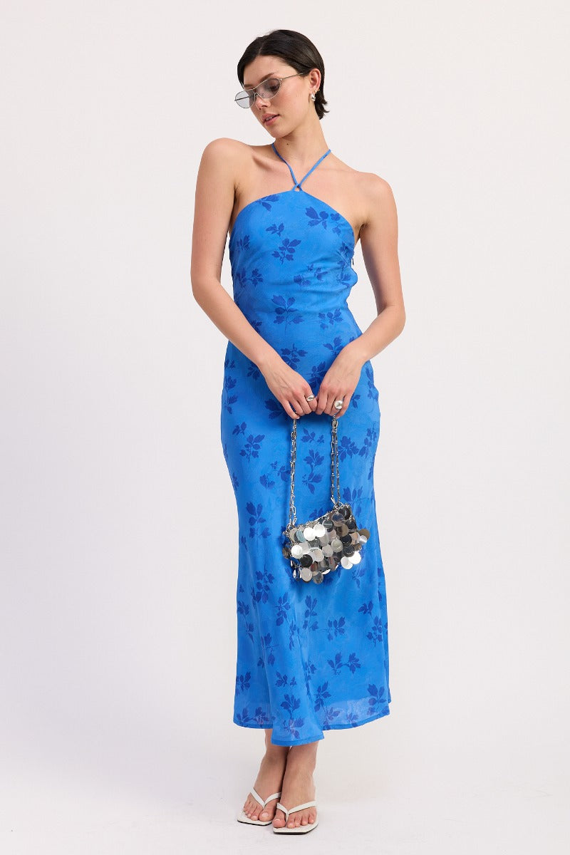 Solana Floral Halter Maxi Dress Blue