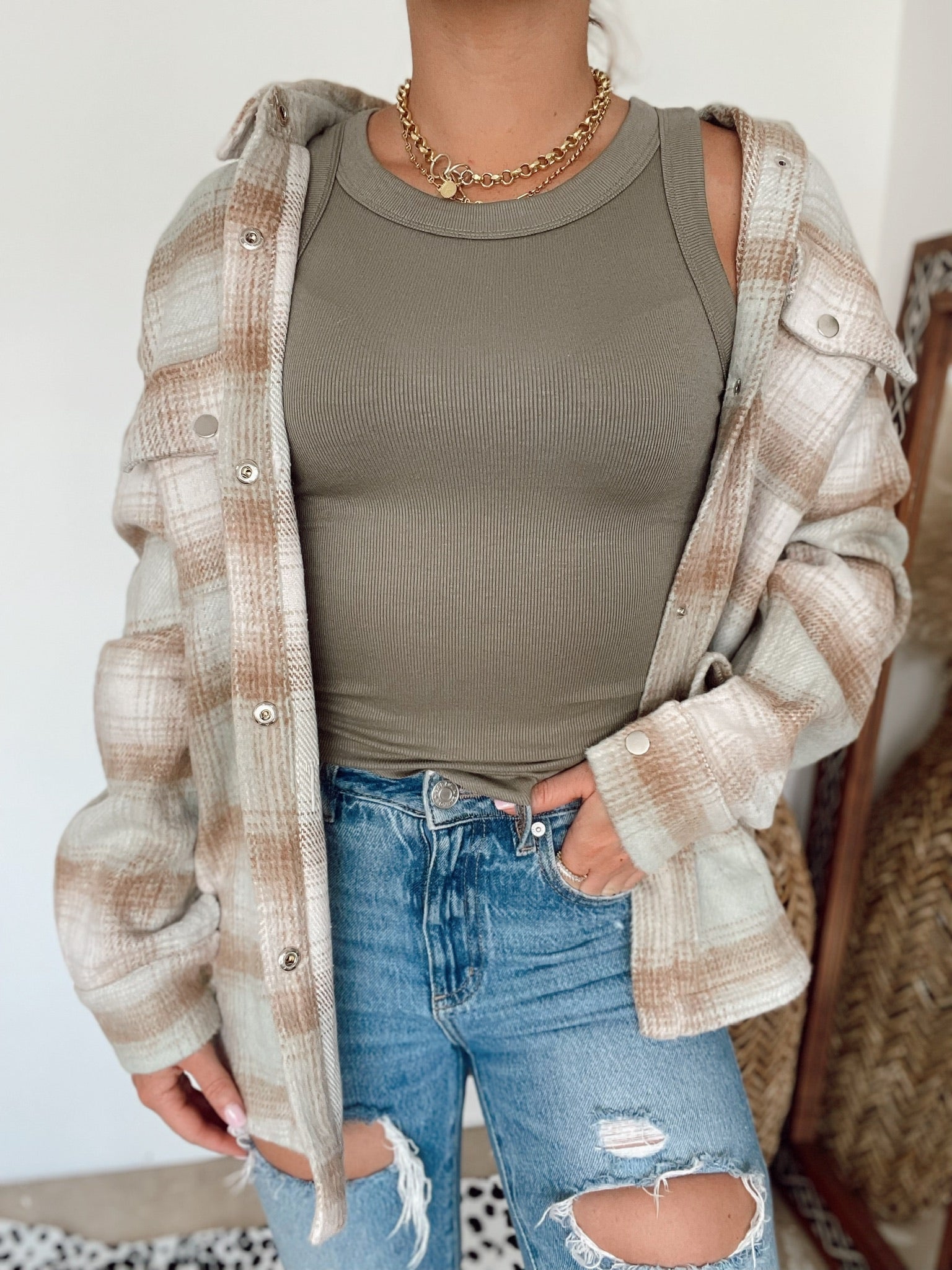 Marnie Basic Rib Knit Tank Top | Light Olive