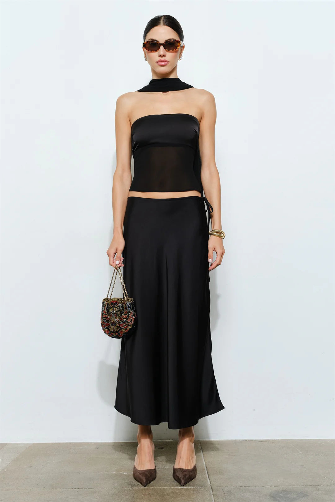 Calliope Black Strapless Scarf Top