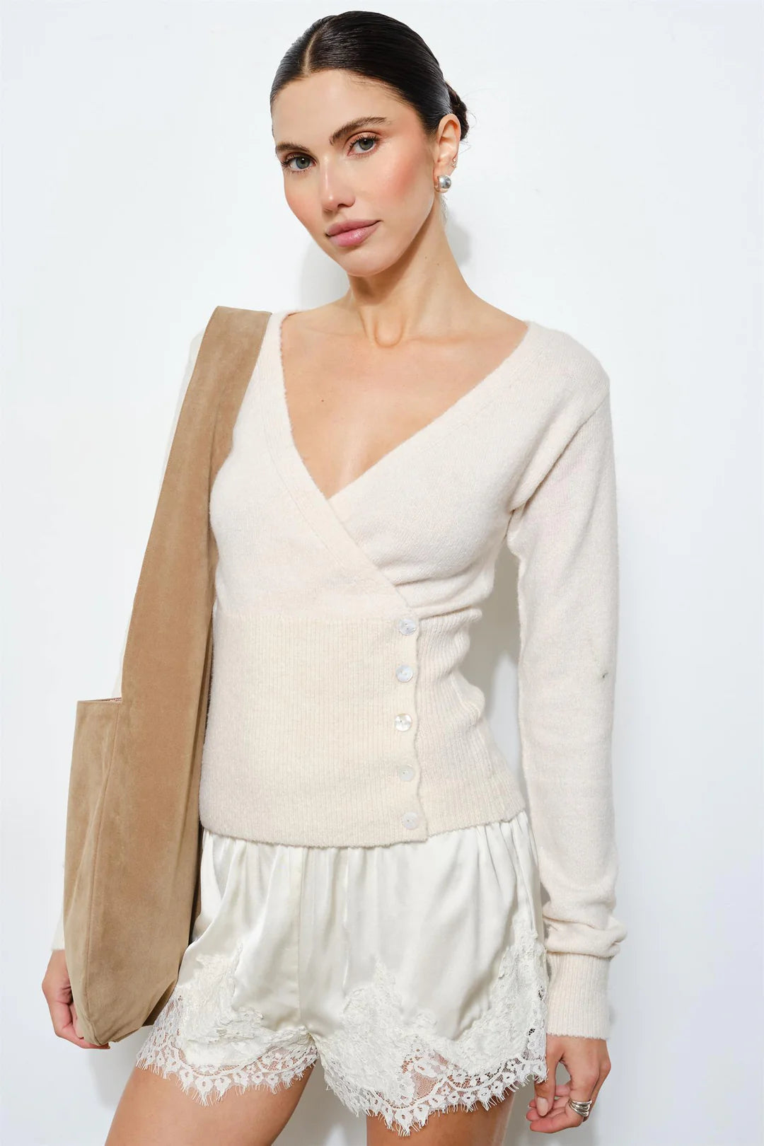 Maisy Cream Satin Lace Shorts