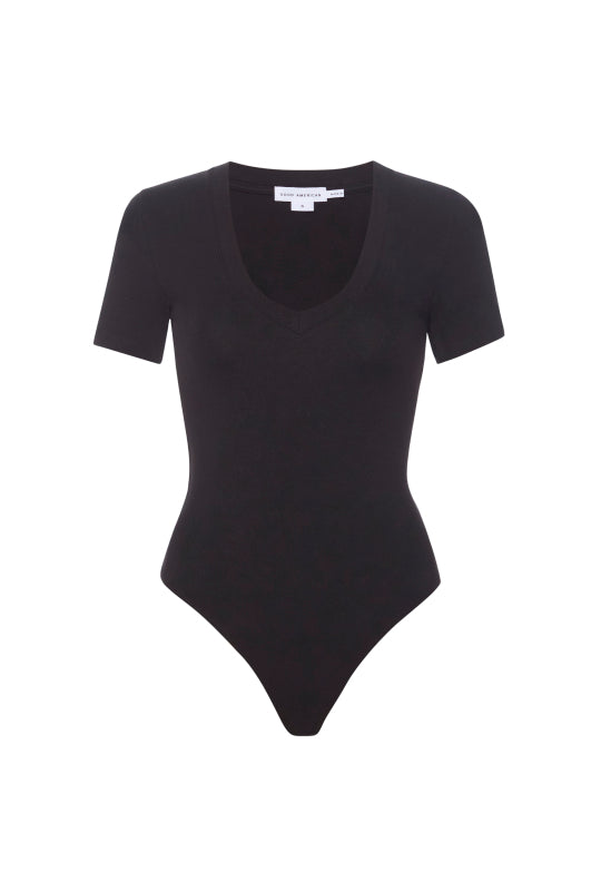 Super Stretch Deep V Bodysuit| Black