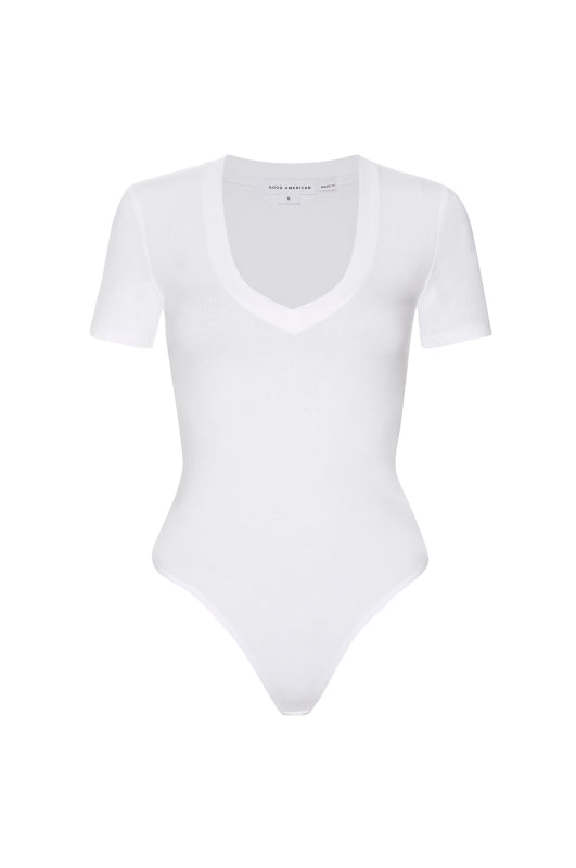 Good American | Super Stretch Deep V Bodysuit| White
