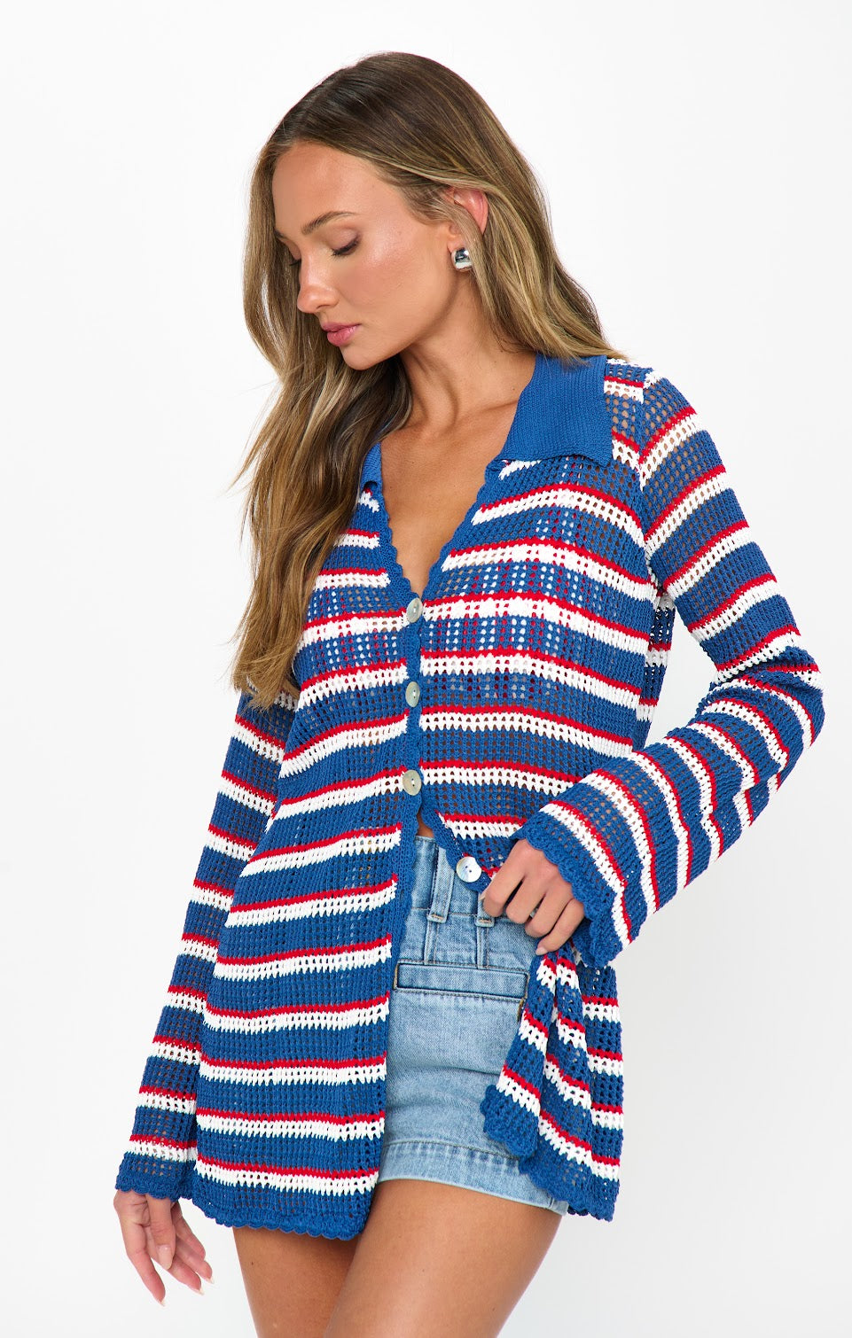 Button up Moutauk Stripe Crochet Coverup