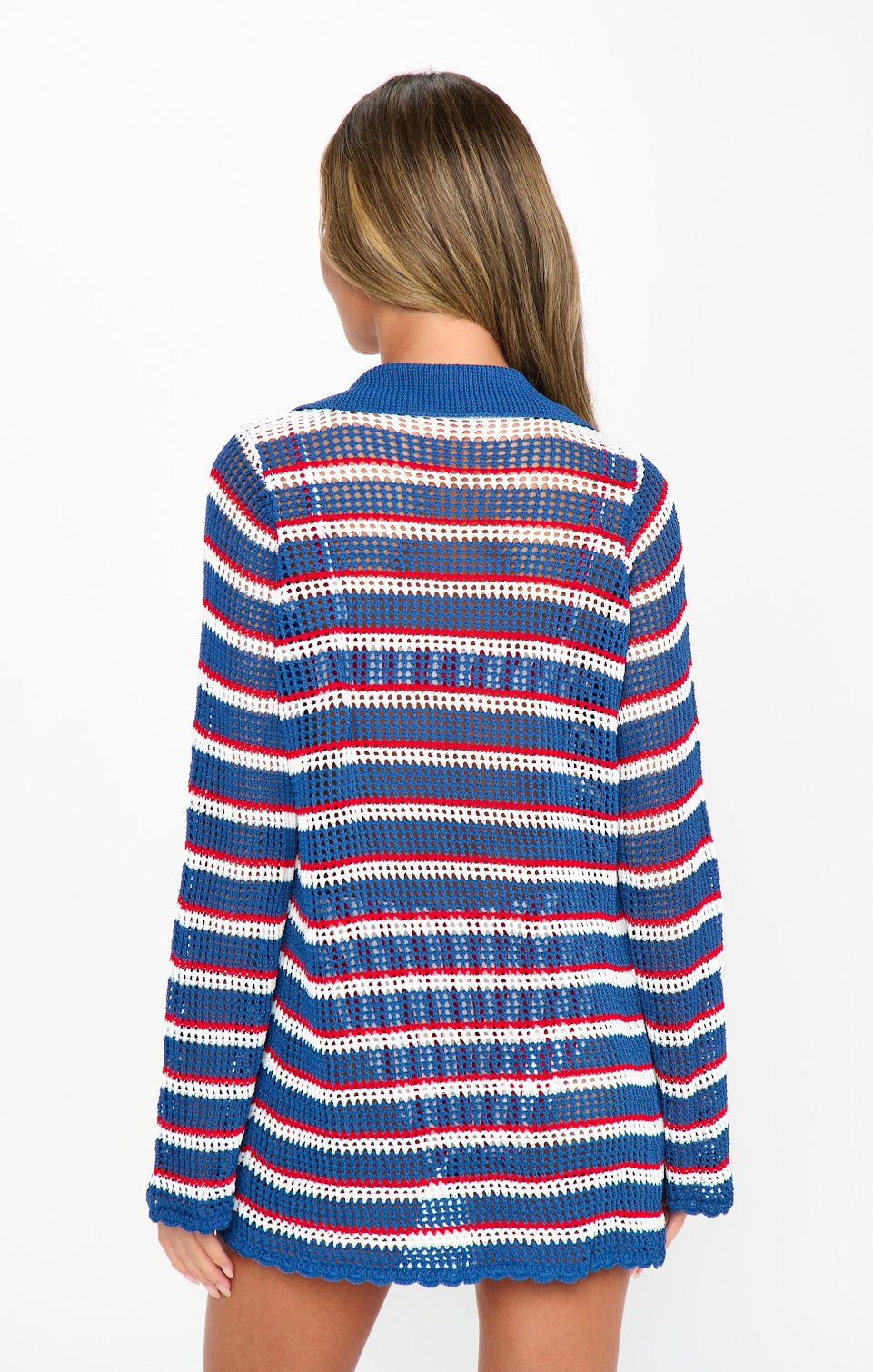 Button up Moutauk Stripe Crochet Coverup