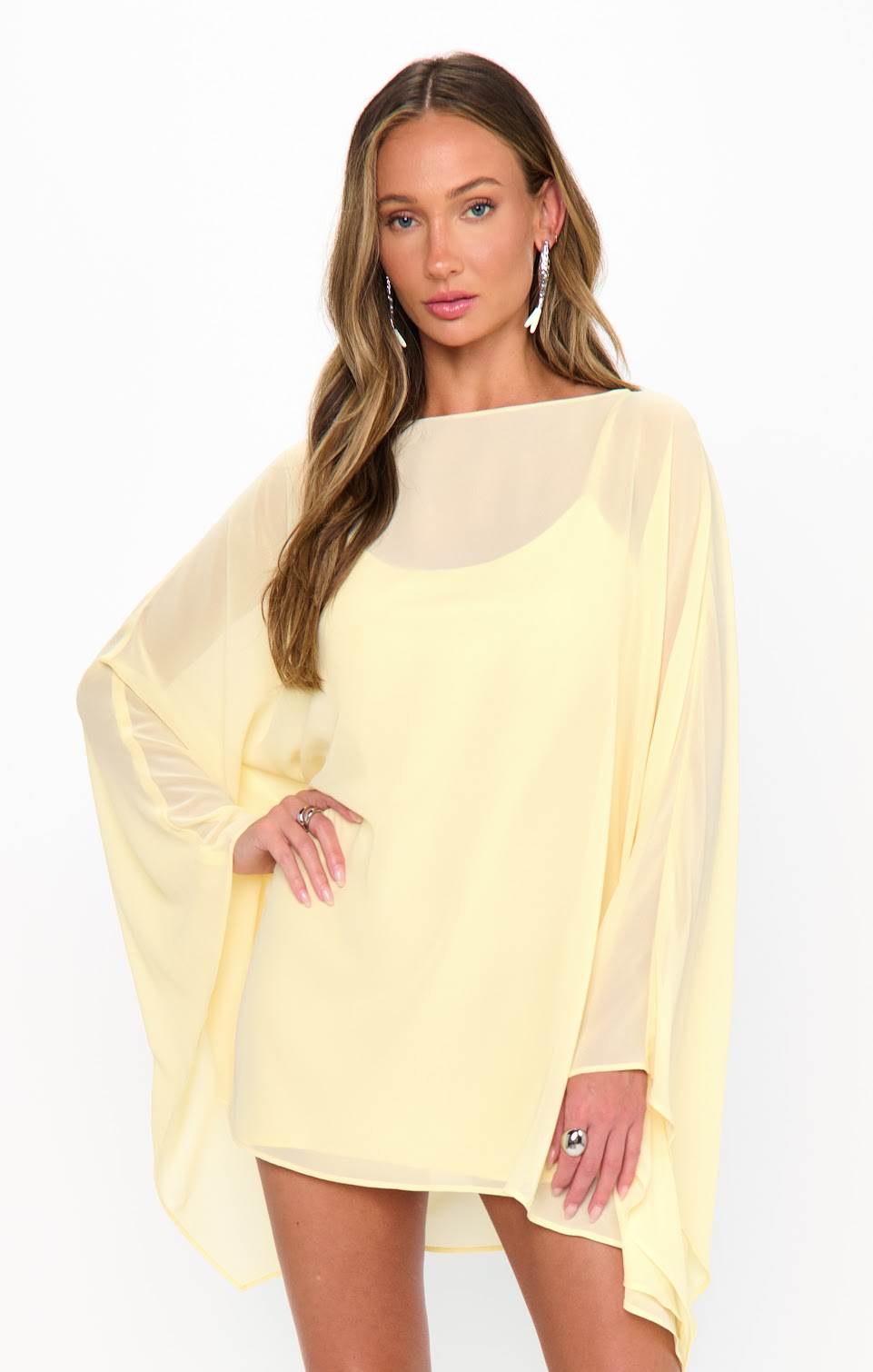 Show Me Your Mumu Olsen Mini Dress Pale Yellow Chiffon