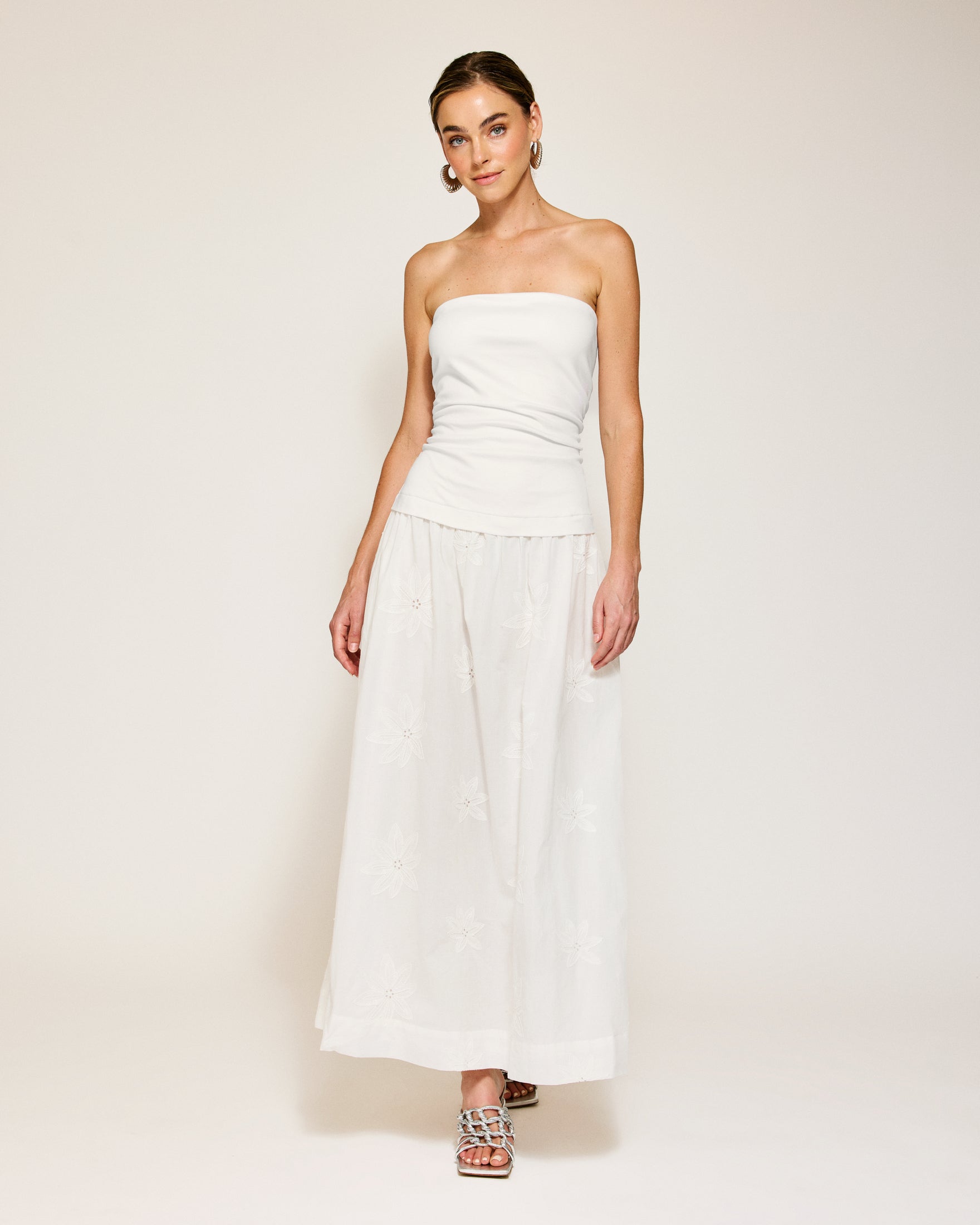 Emberly Mix- Media Dress | White