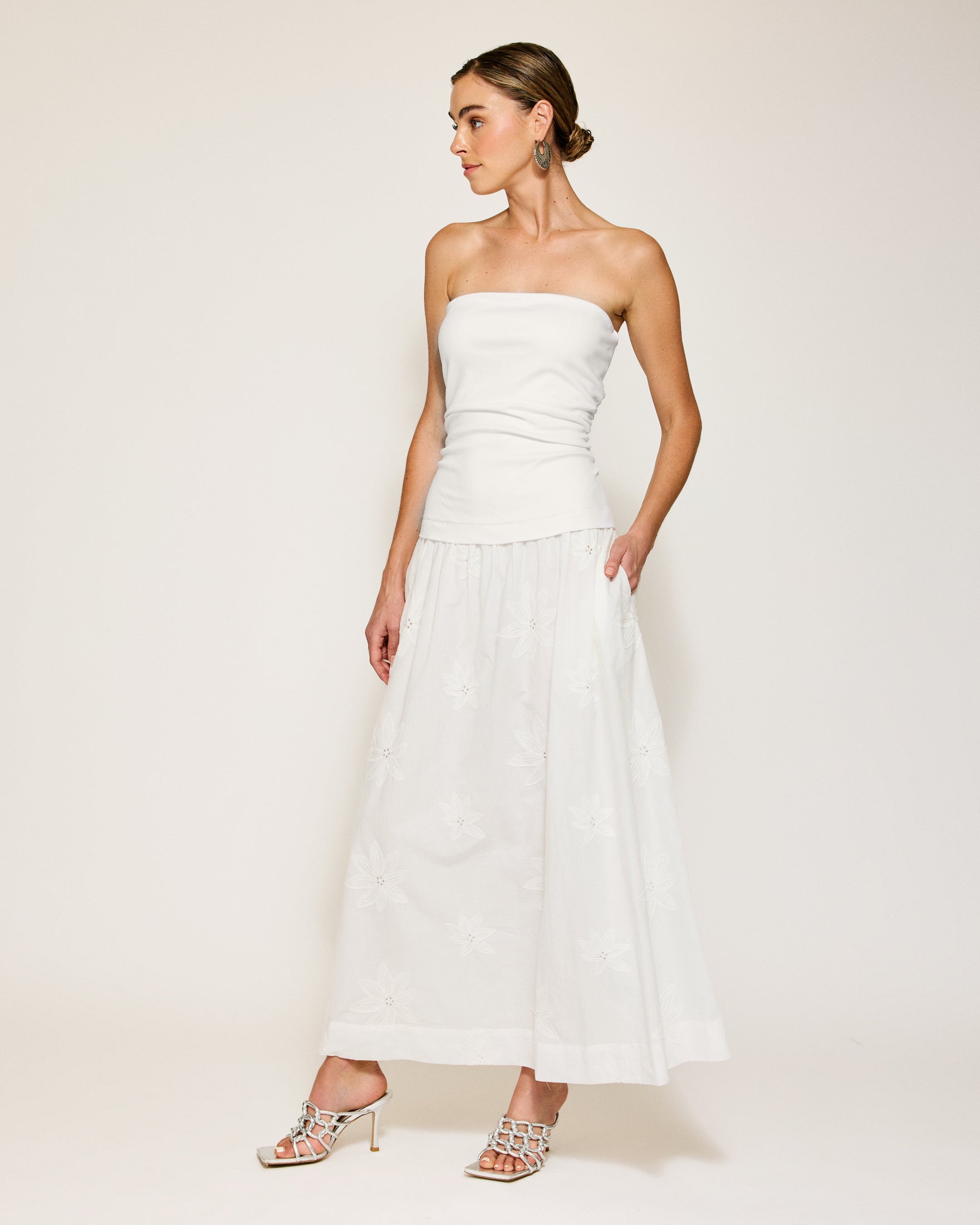 Emberly Mix- Media Dress | White