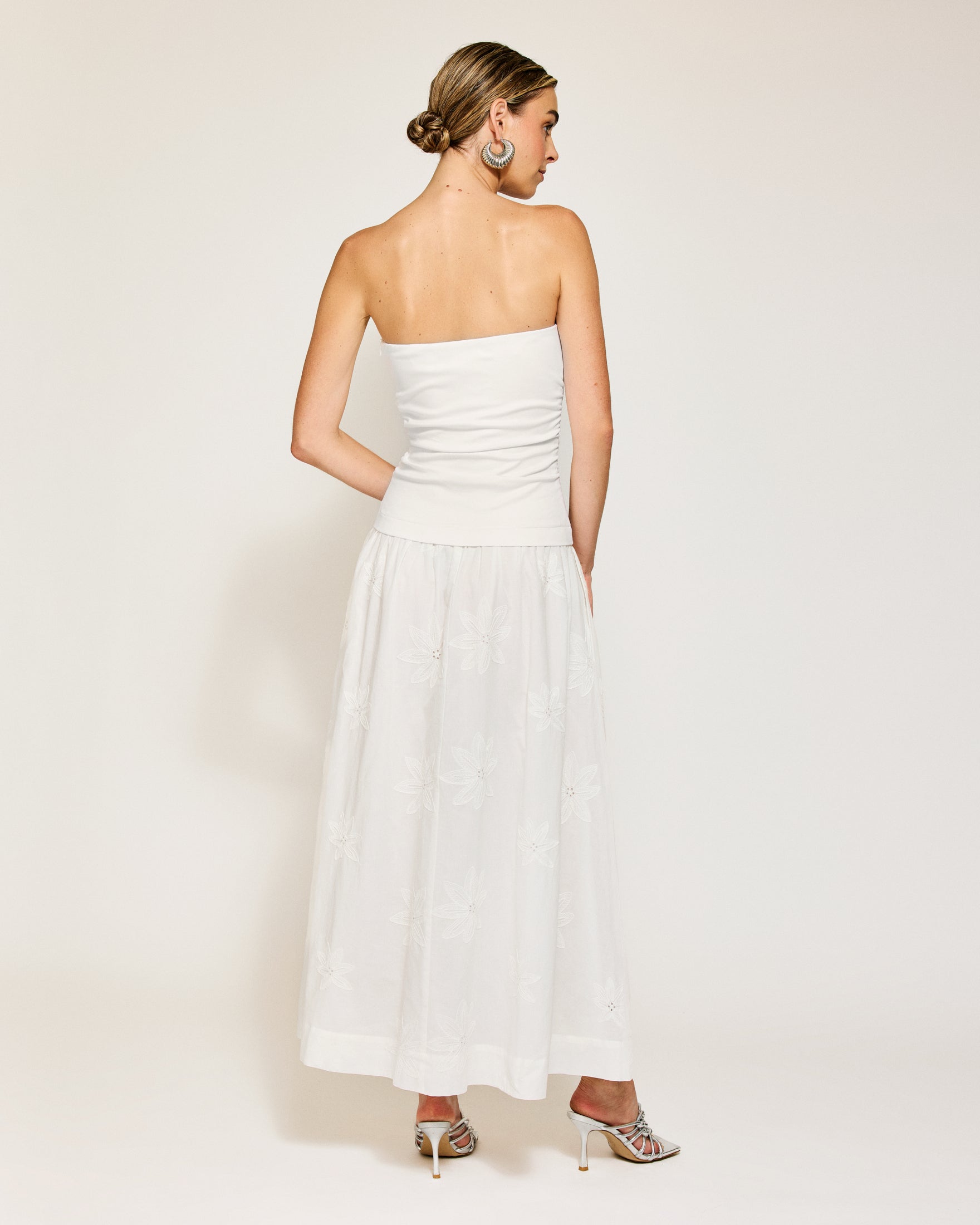 Emberly Mix- Media Dress | White
