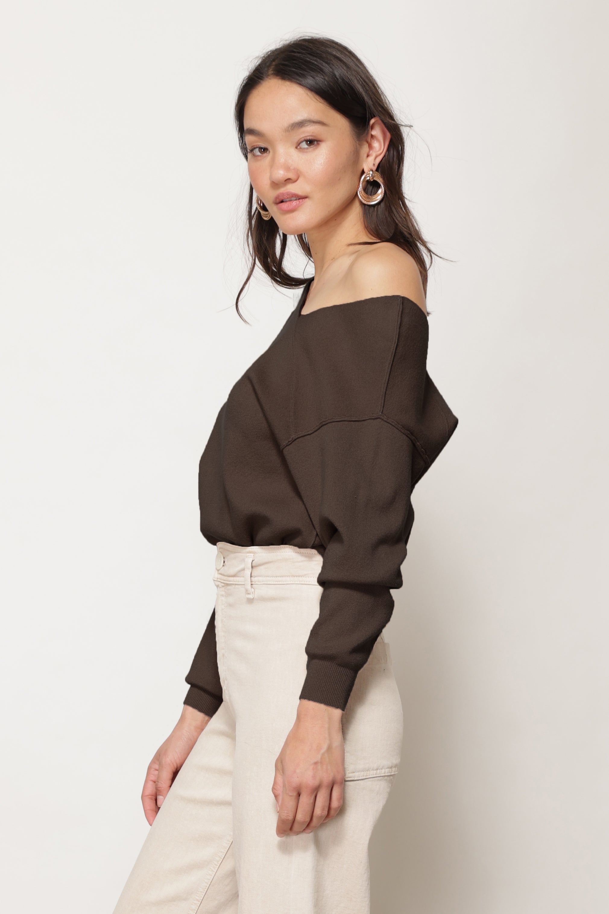 Favorite Off Shoulder Sweater Brown