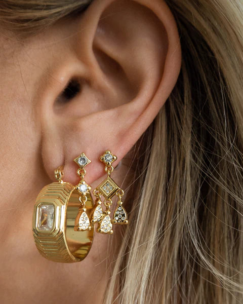 Bezel Charm Studs Set Silver