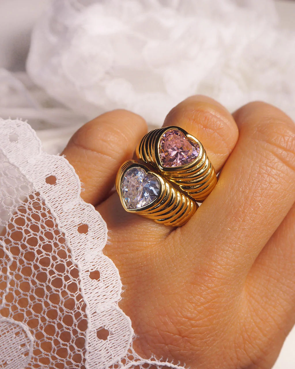 Luv Aj X Fl&L Bff Ring Set | Gold/Clear And Pink