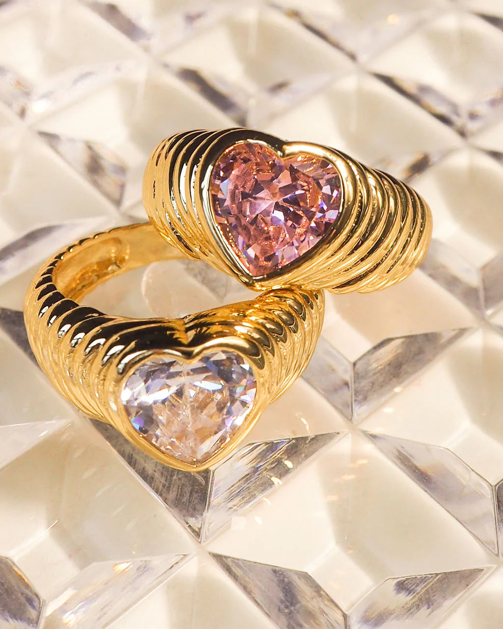 Luv Aj X Fl&L Bff Ring Set | Gold/Clear And Pink