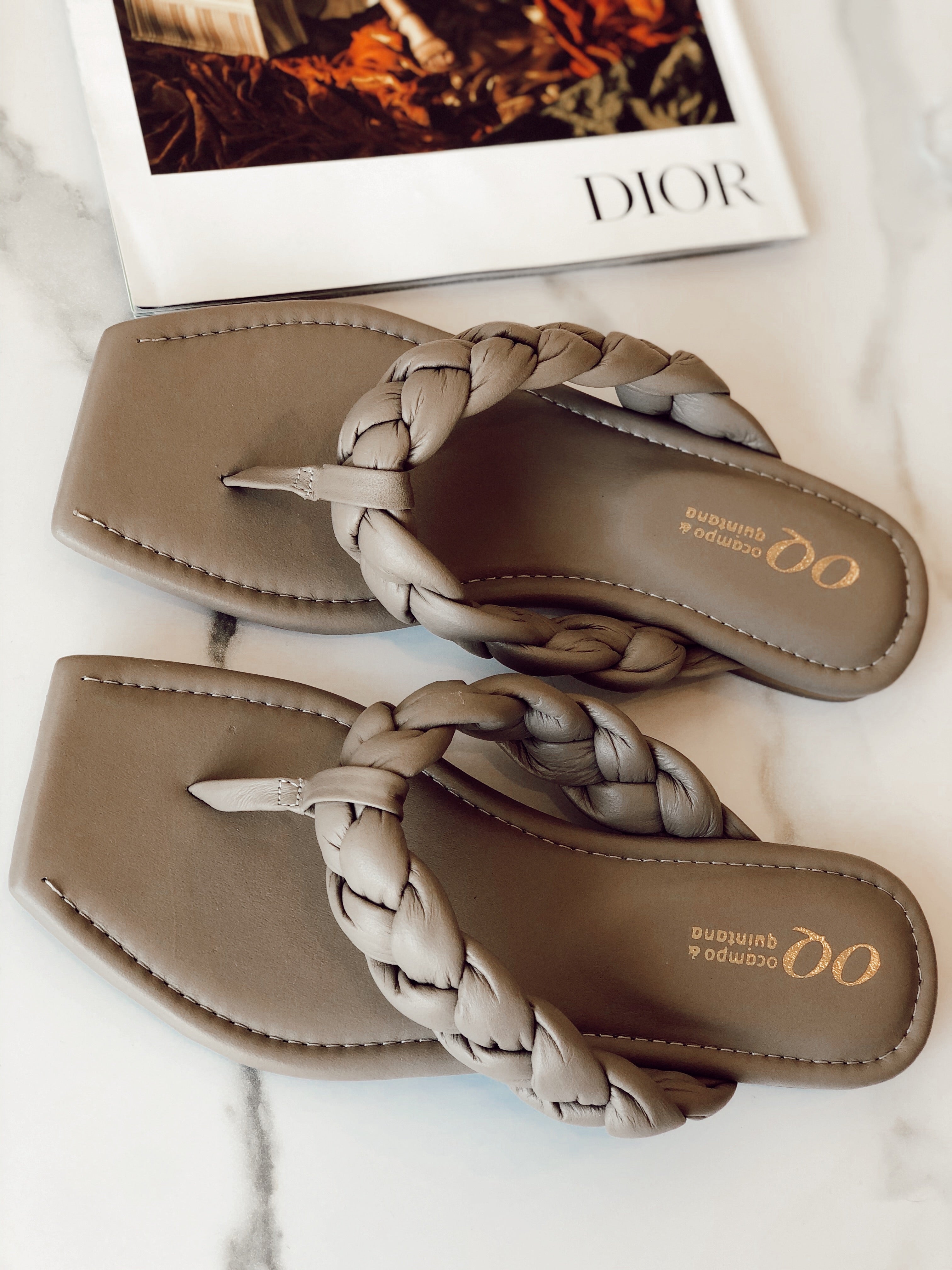 Marina Braided Leather Flip Flops | Taupe
