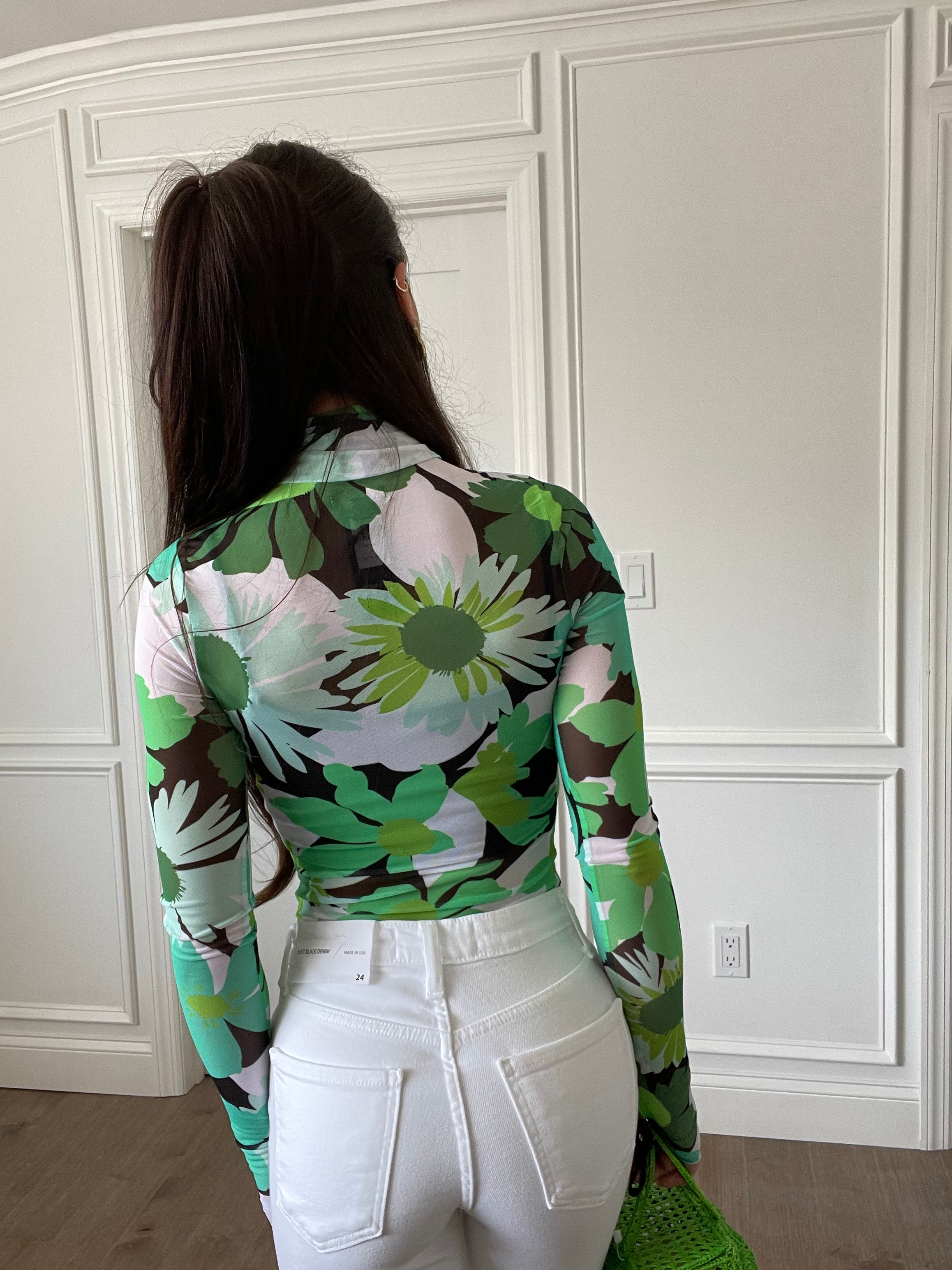 Zadie Mesh Turtleneck Top | Retro Bloom