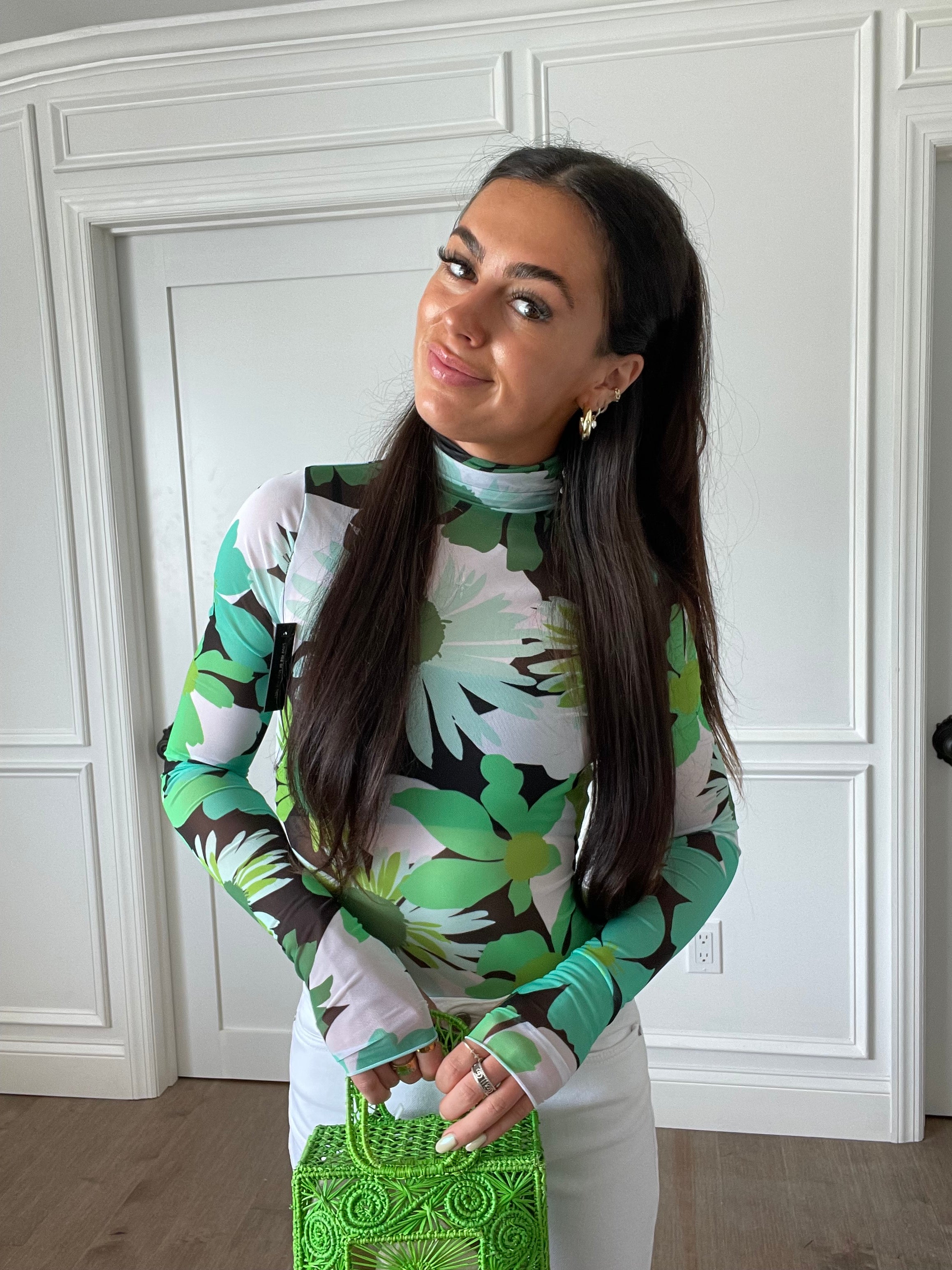 Zadie Mesh Turtleneck Top | Retro Bloom