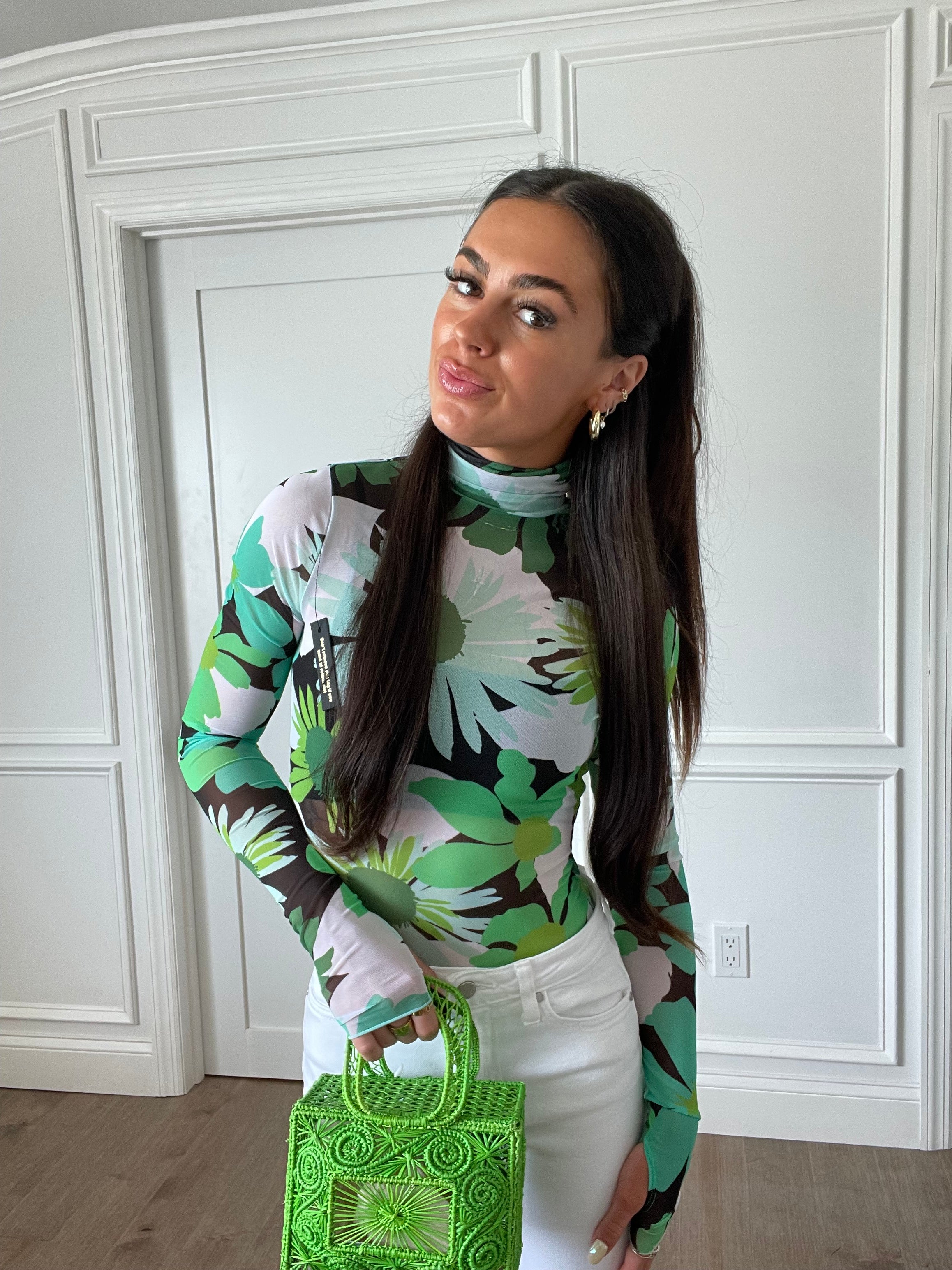 Zadie Mesh Turtleneck Top | Retro Bloom