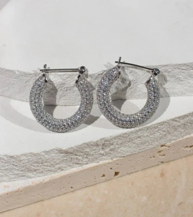 Pave Baby Amalfi Hoops - Silver