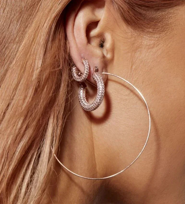 Pave Baby Amalfi Hoops - Rose Gold