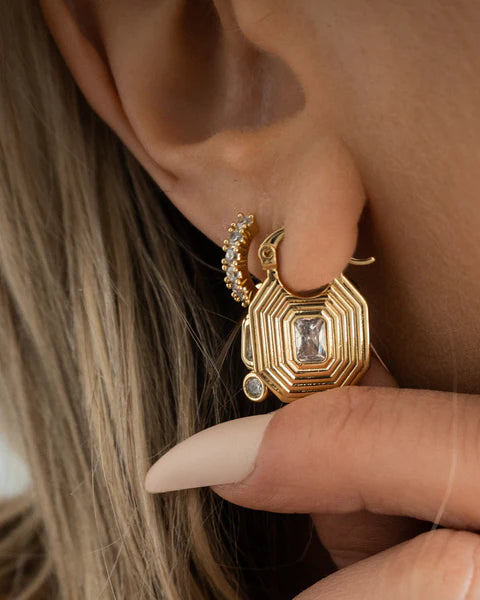 Ridged Pyramid Pendant Earrings Gold