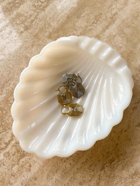 Ridged Pyramid Pendant Earrings Gold