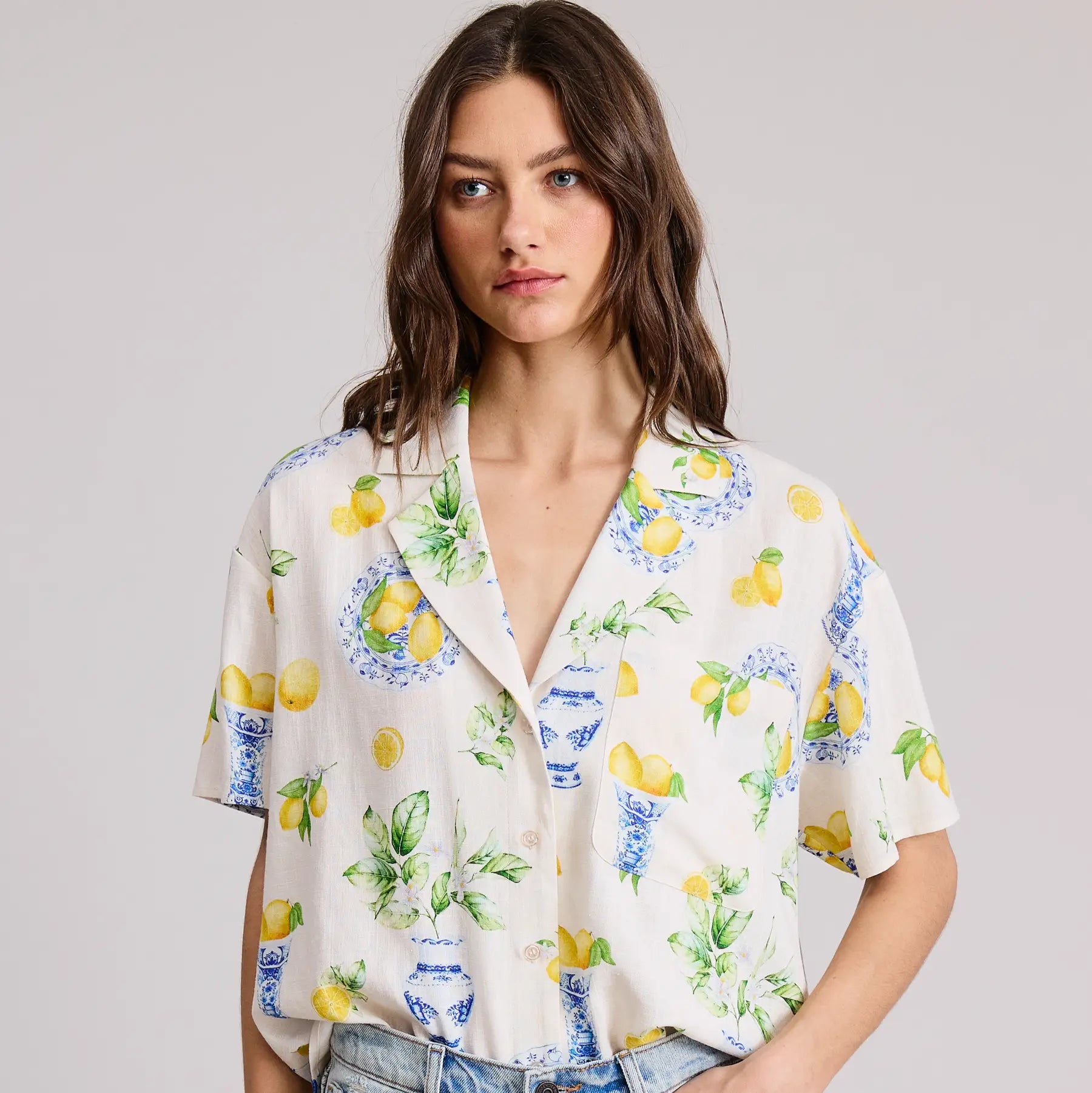Flat White Italia Lemon Button Down Top