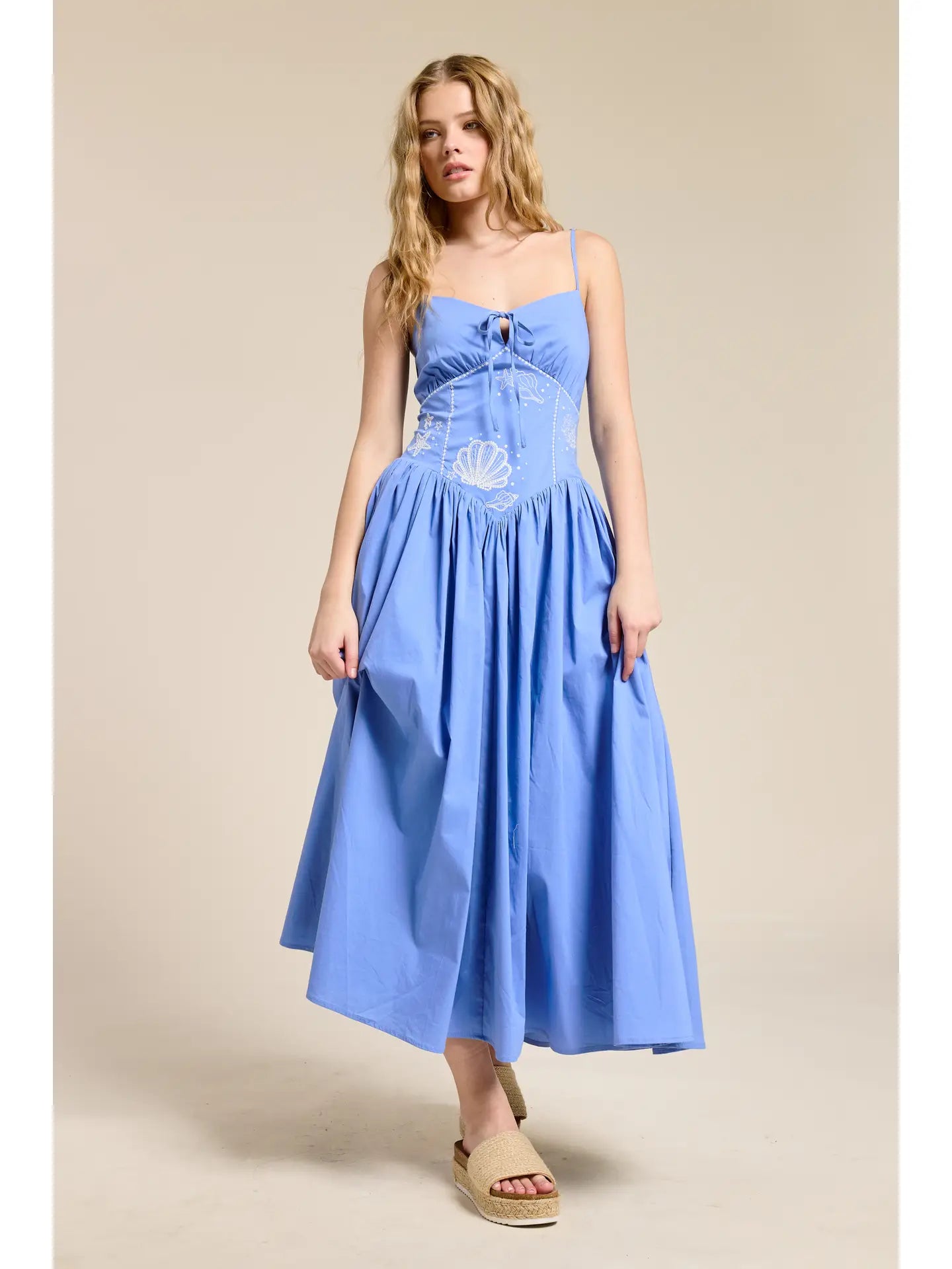 Ocean Embroidered Midi Dress