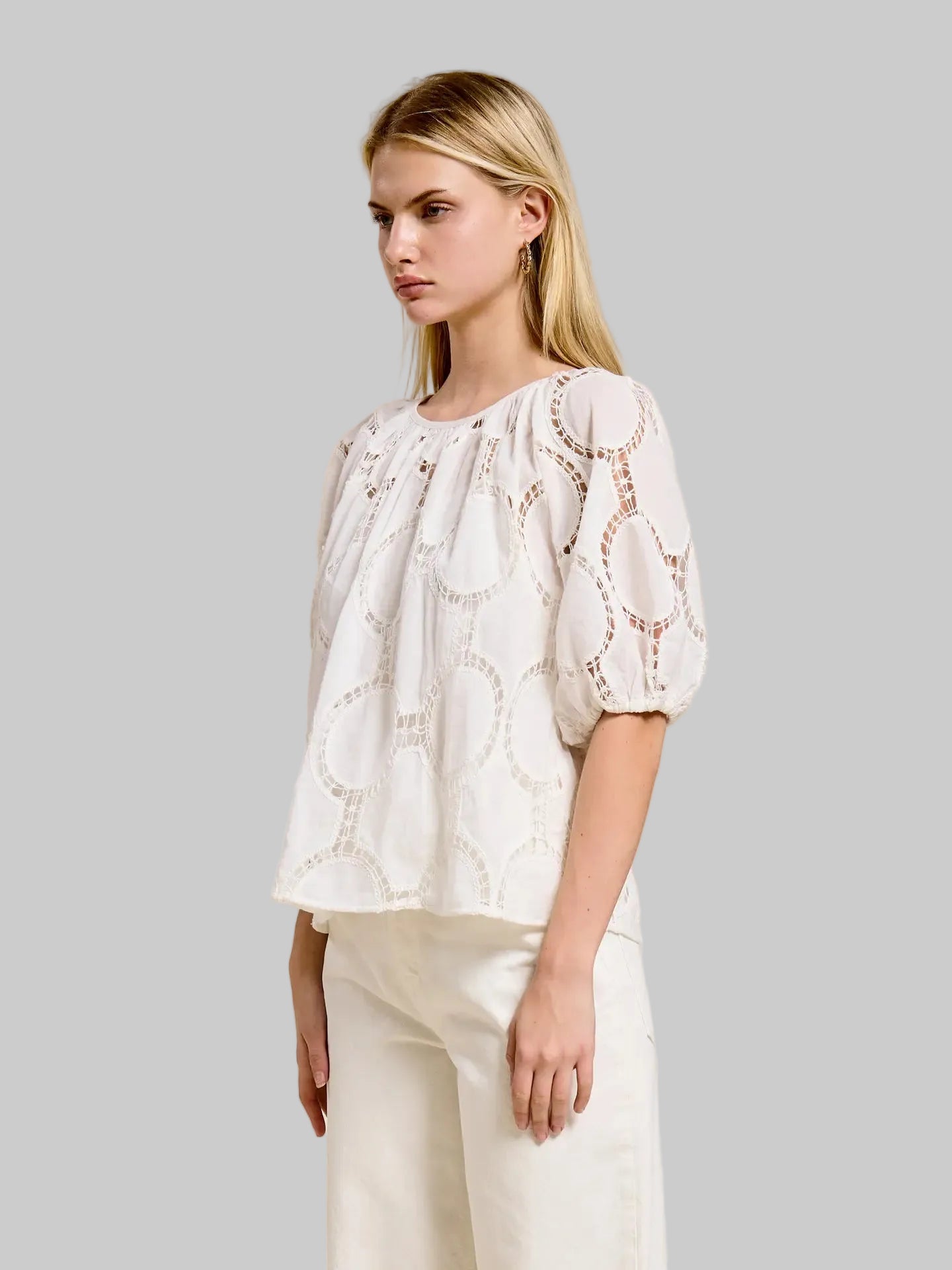 Flat White Bloom Eyelet White Blouse