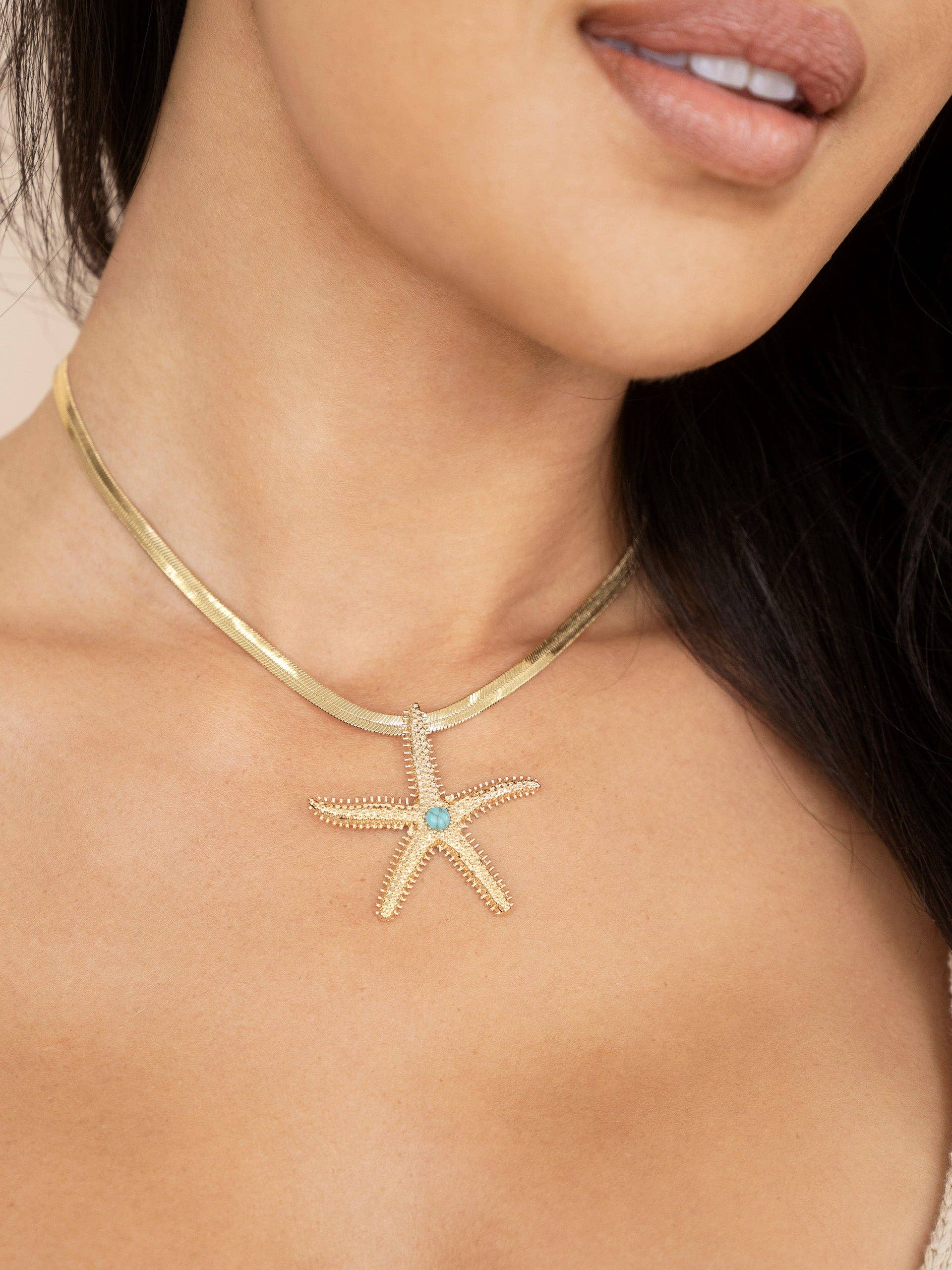 Mermaid Cove Starfish Pendant Brass Necklace