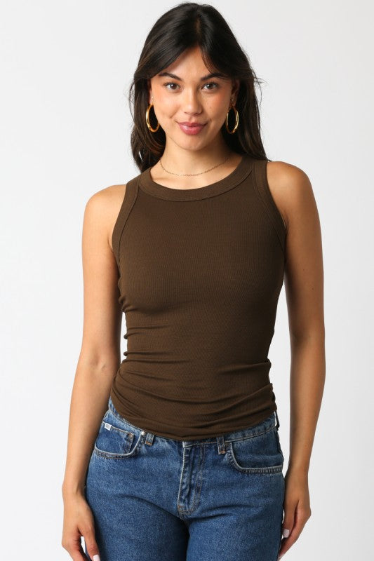 Marnie Basic Rib Knit Tank Top Coffee Brown
