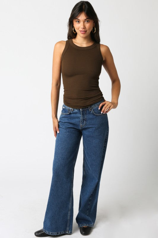 Marnie Basic Rib Knit Tank Top Coffee Brown