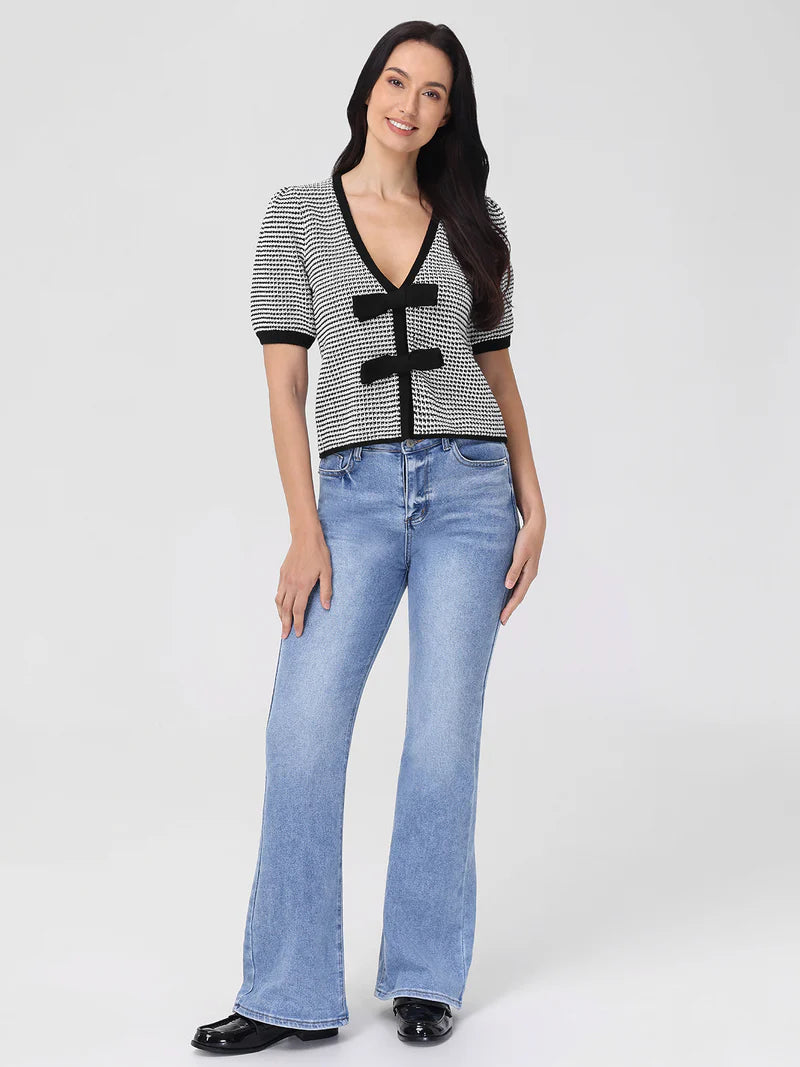 Elaine Puff Sleeve Bow Cardi | Black Multi