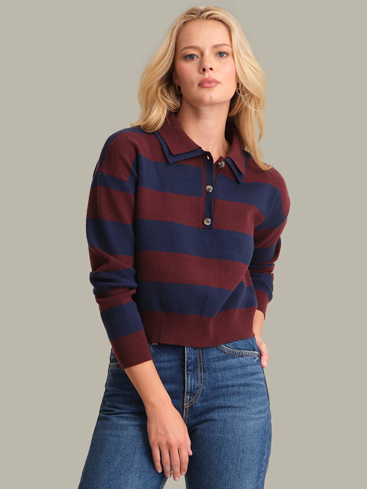 Lennon Doouble Collar Rugby Stripe Oxblood