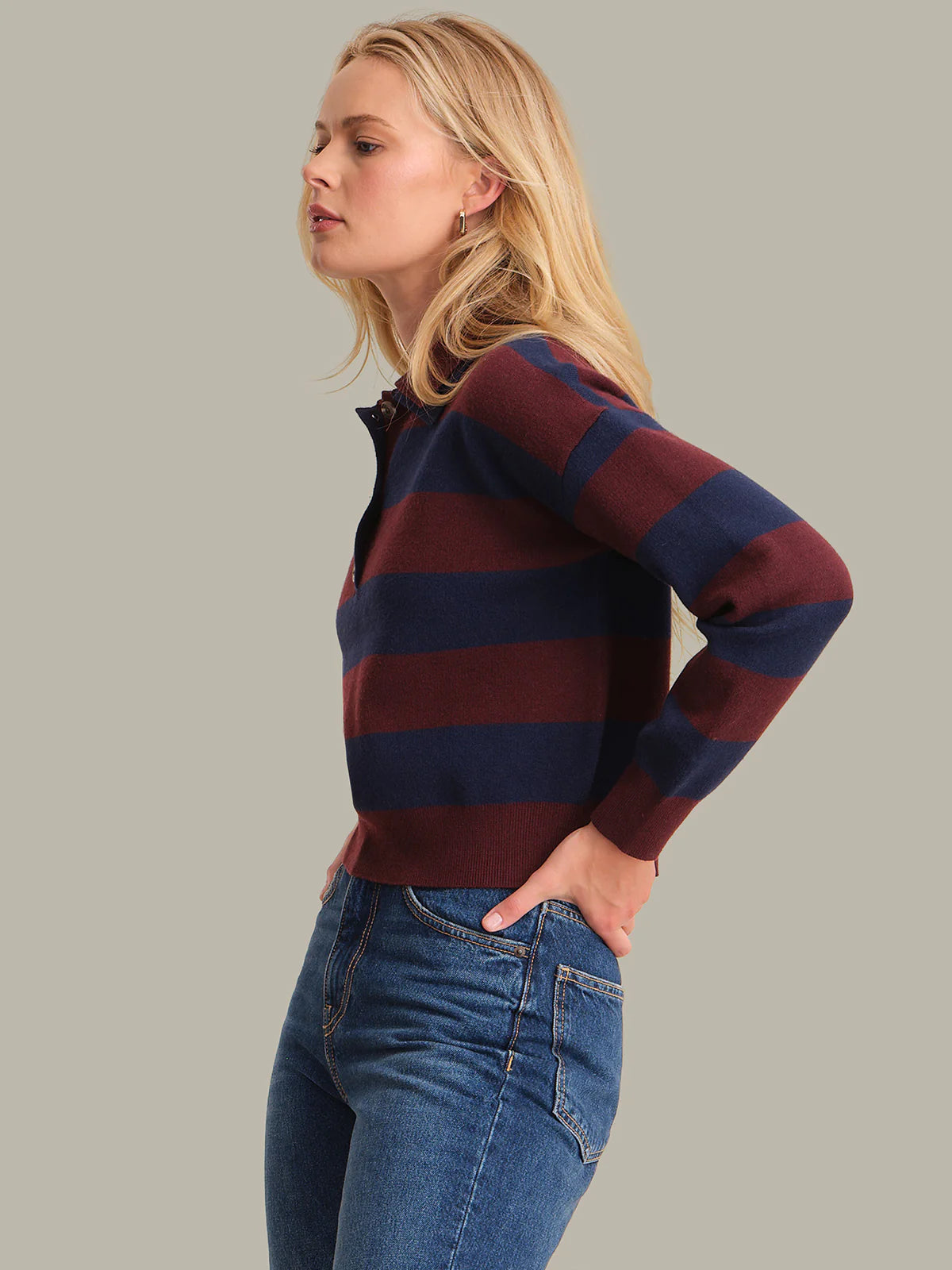 Lennon Doouble Collar Rugby Stripe Oxblood