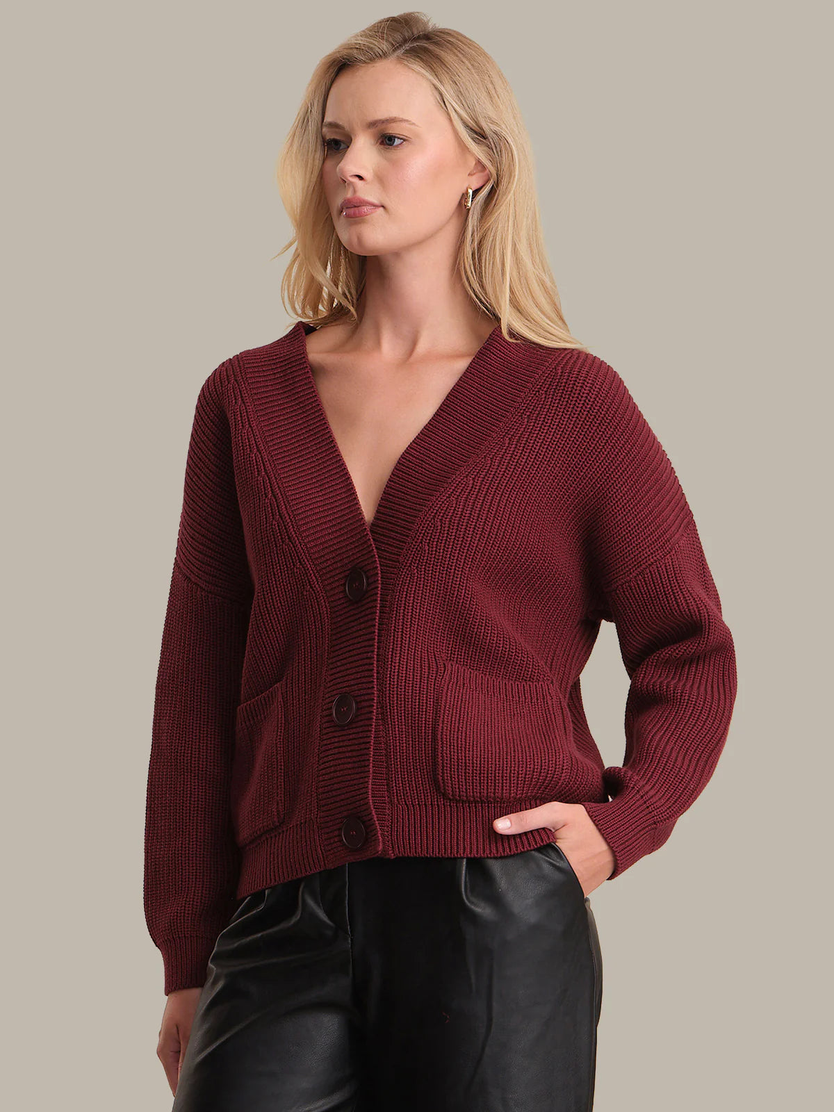 Celeste Button Down Cardigan Oxblood