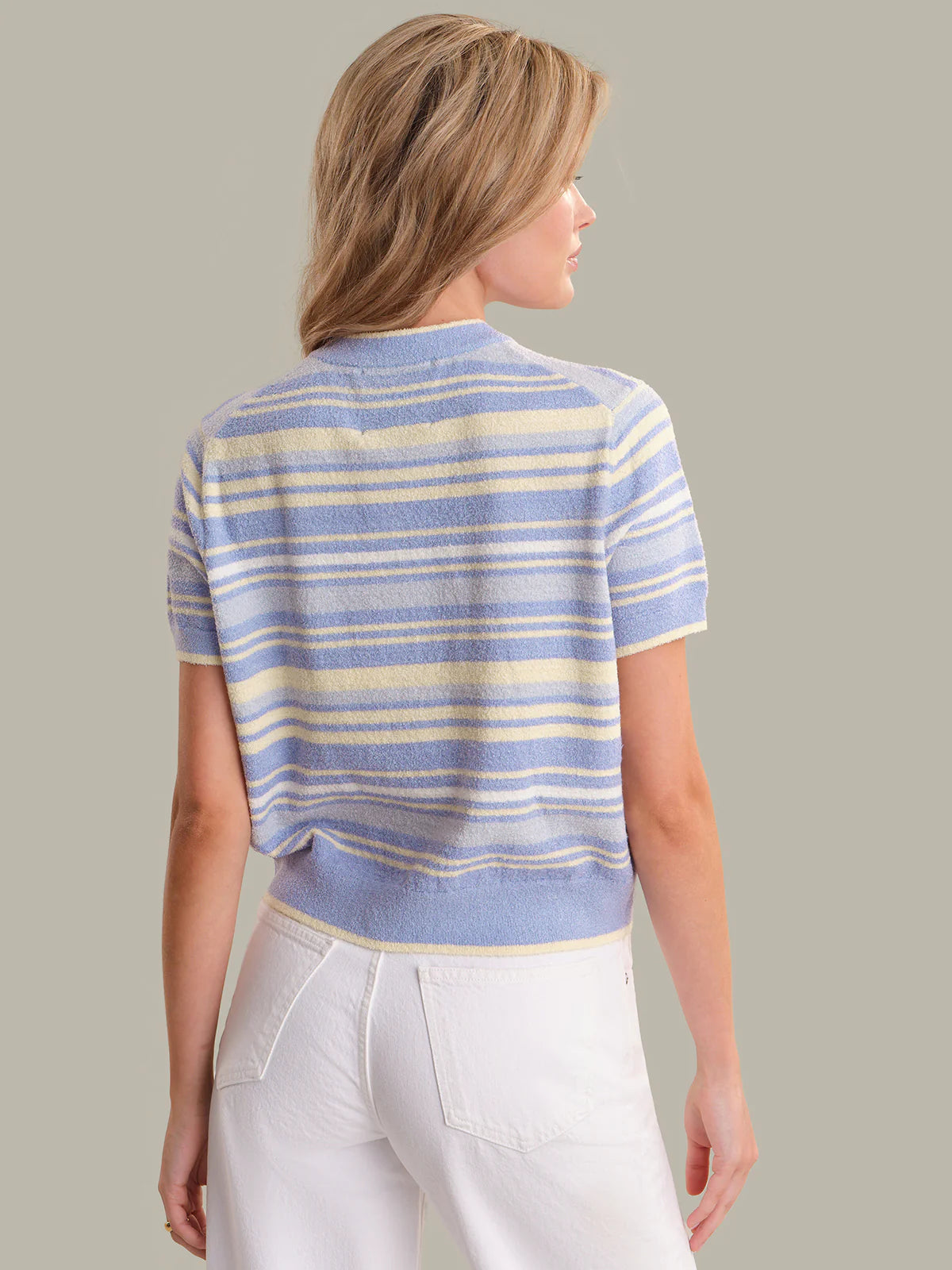 525 Bay: Stripe Short Sleeve Cardigan Blue Heron Multi 