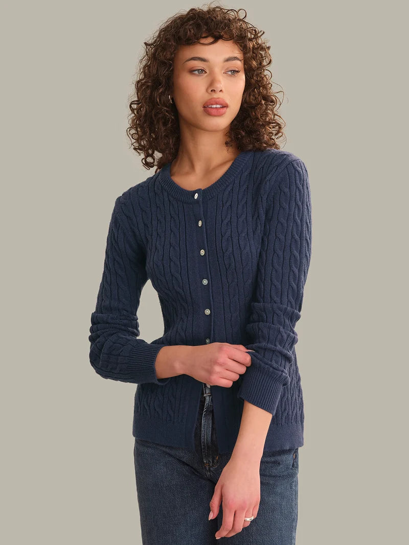 Juliette Cable Split Hem Cardigan Dark Blue