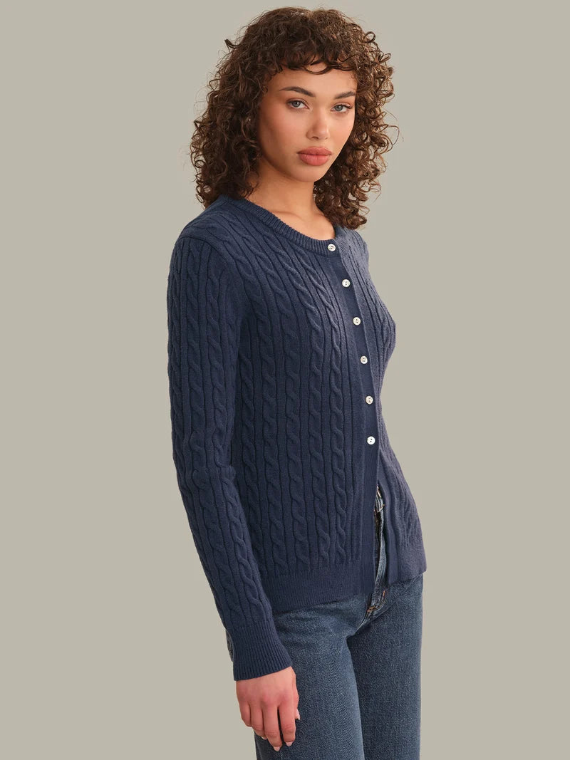 Juliette Cable Split Hem Cardigan Dark Blue