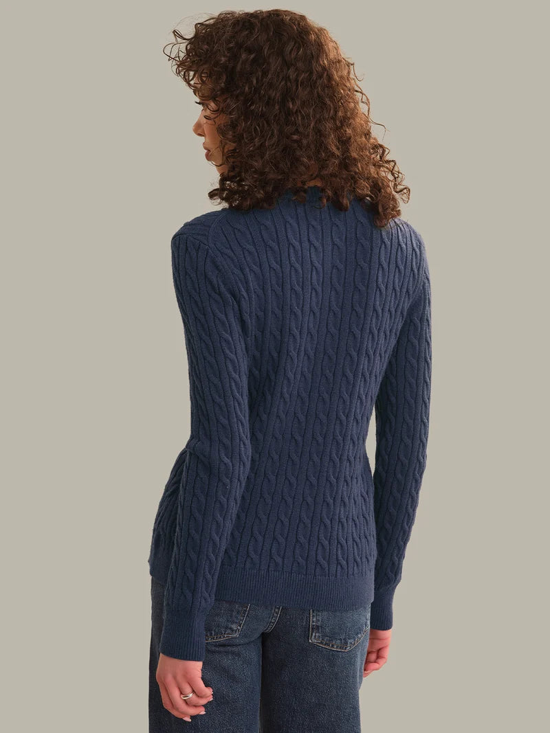 Juliette Cable Split Hem Cardigan Dark Blue