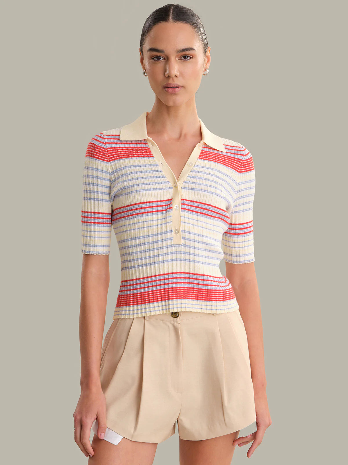 525 Calla Striped Polo Top Bright Multi Stripe 